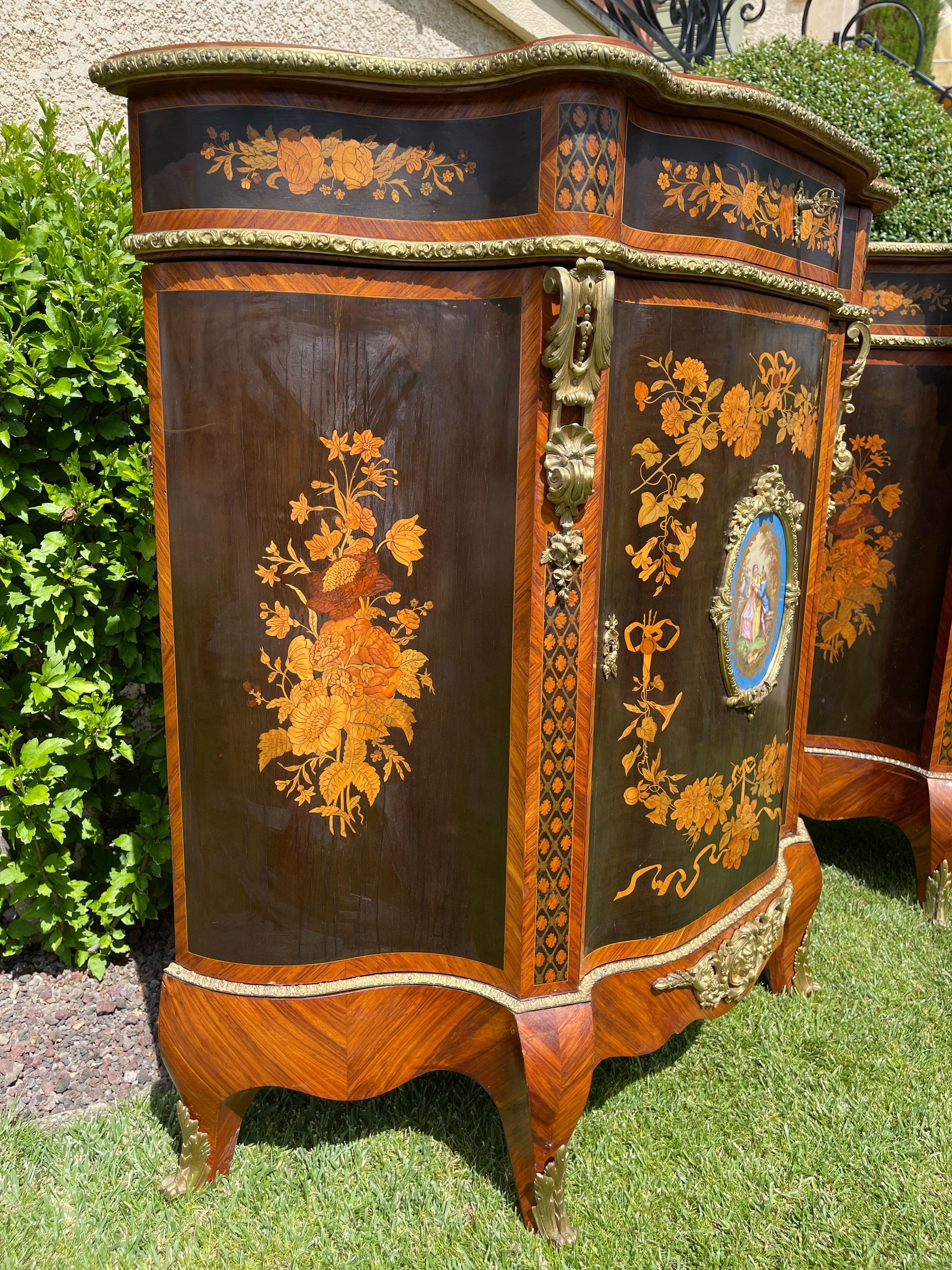 19th Century, Pair of Marquetry & Sèvres Porcelain Buffets Napoleon III Period 5