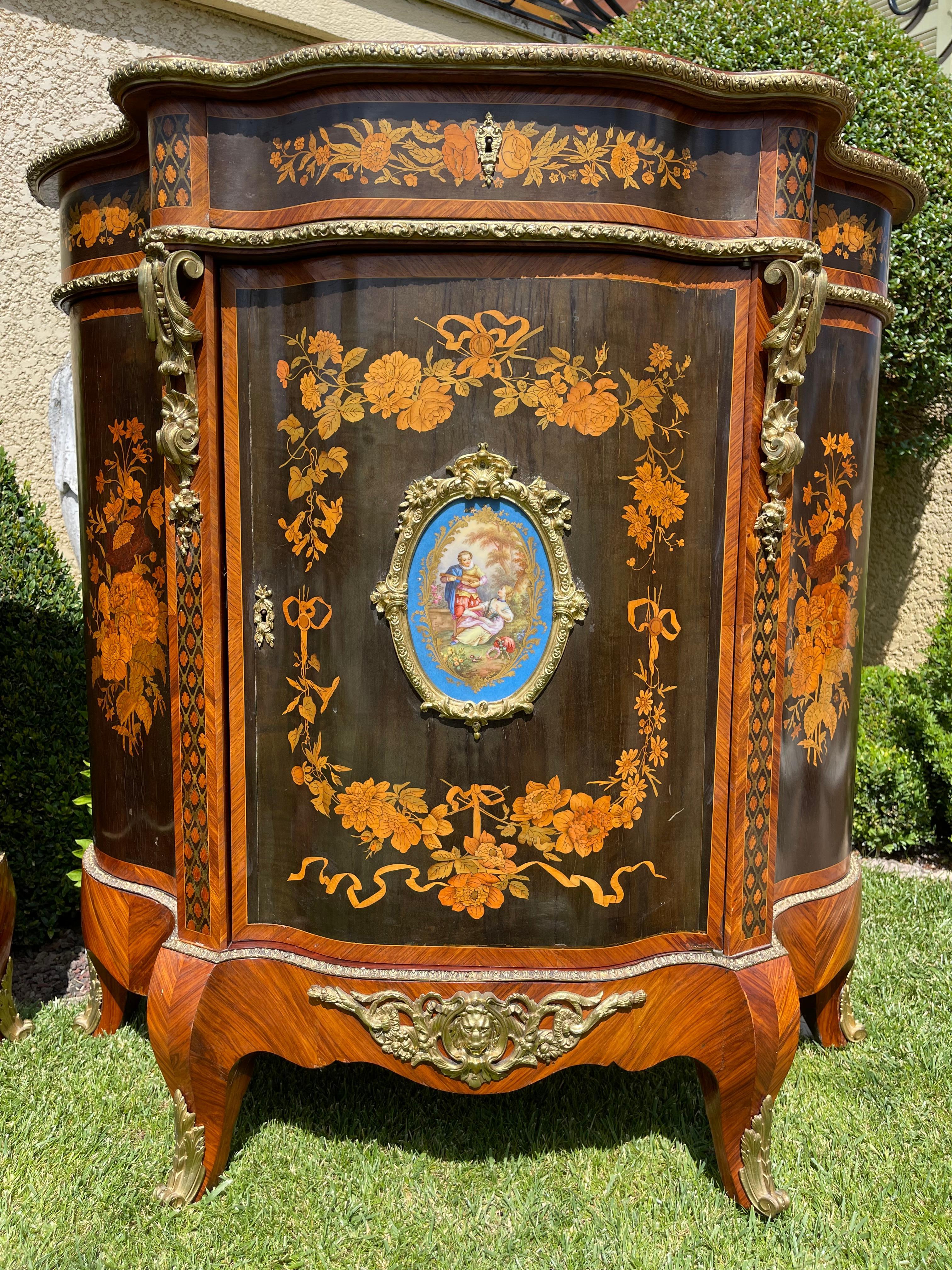 19th Century, Pair of Marquetry & Sèvres Porcelain Buffets Napoleon III Period 11