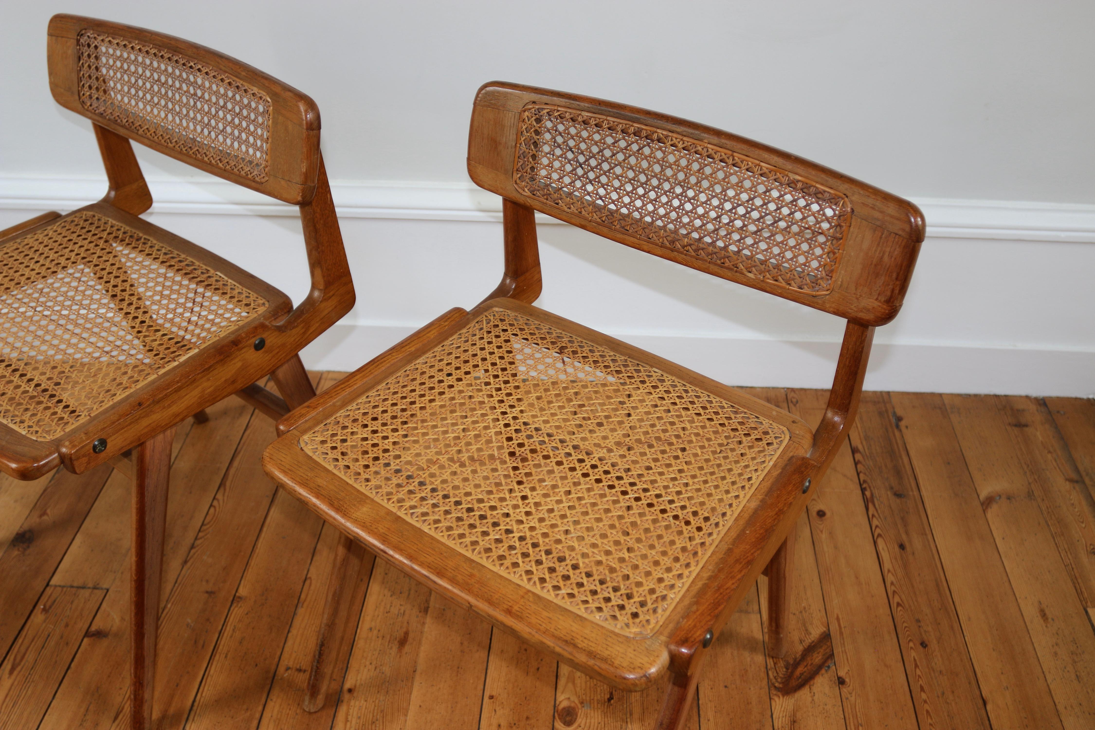 Oak Paire de chaises 1960 Roger Landault