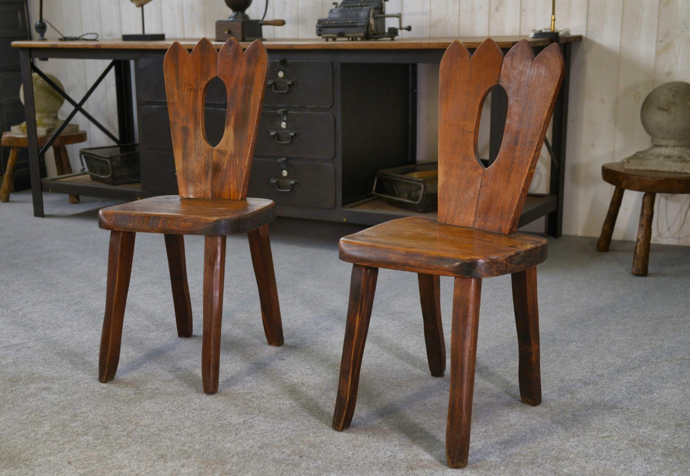 Paar brutalistische Liegestühle aus Massivholz von Aranjou 1960er Jahre im Zustand „Gut“ im Angebot in TOURCOING, FR