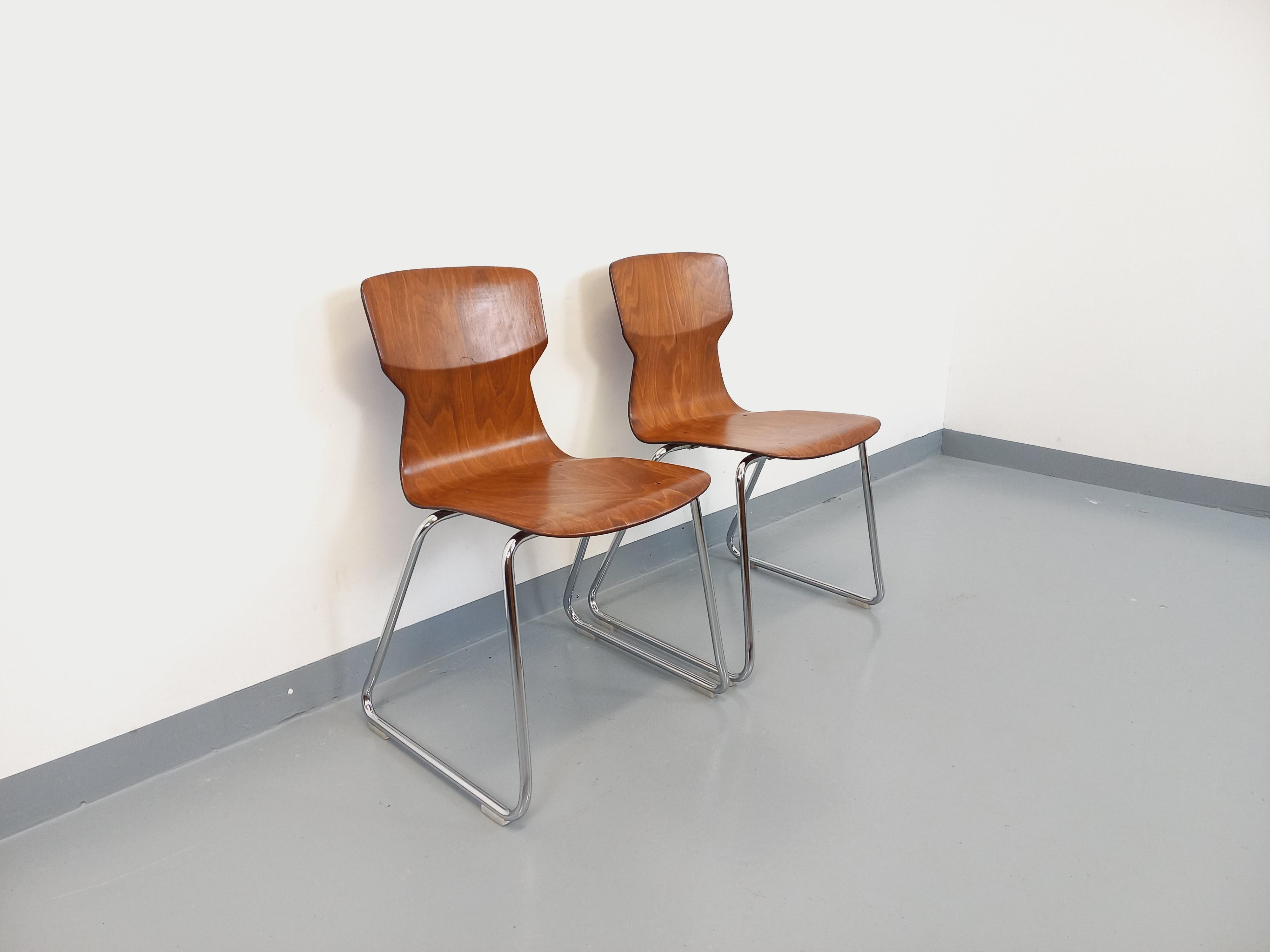 Paire de chaises design Casala Obo-Formsitz vintage en bois courbé et chrome 3