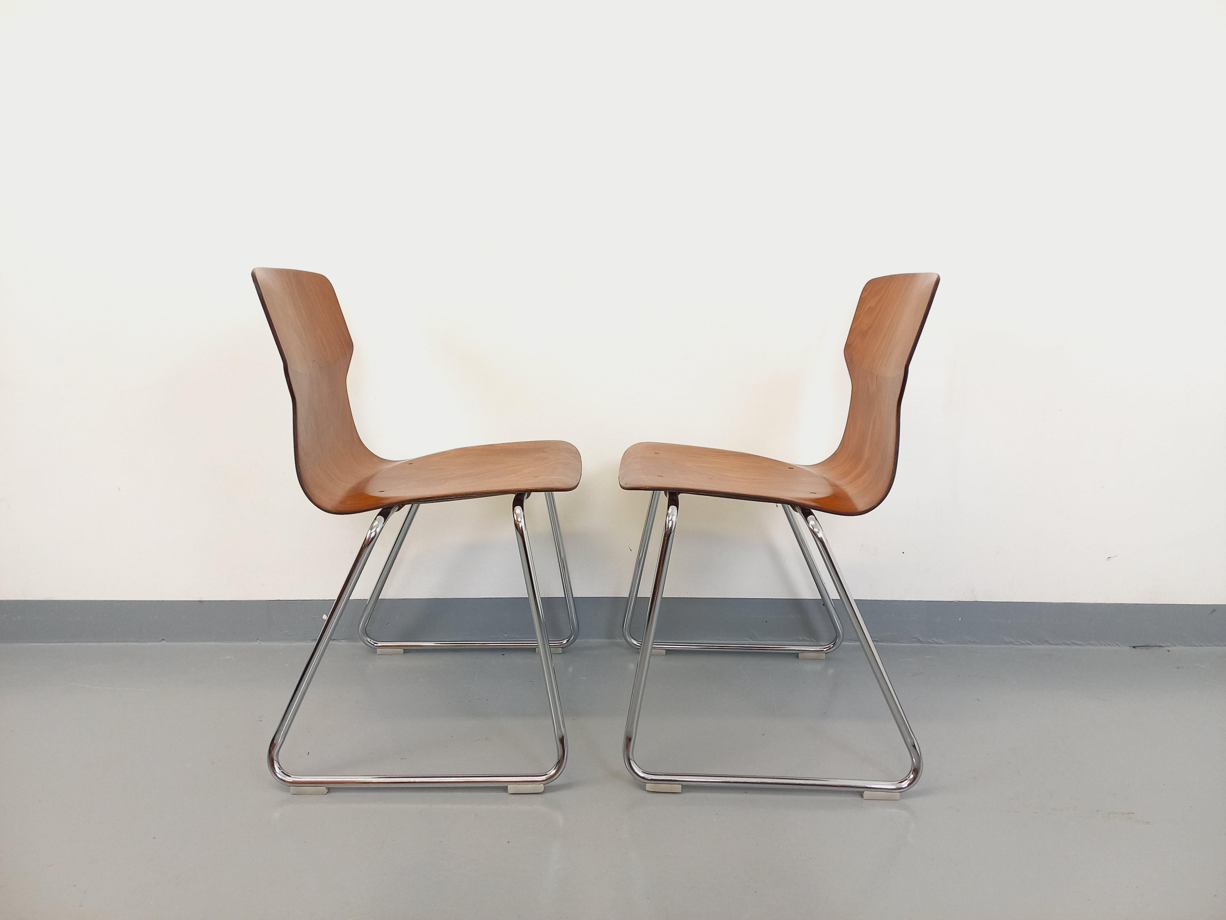 Mid-20th Century Paire de chaises design Casala Obo-Formsitz vintage en bois courbé et chrome