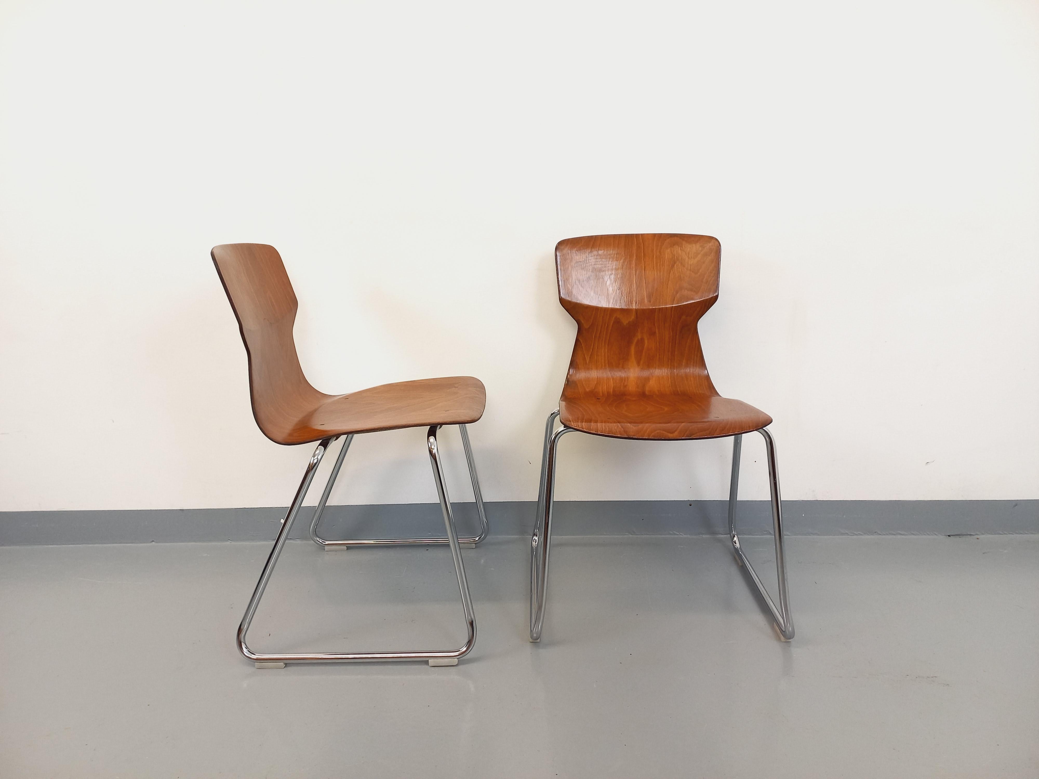 Paire de chaises design Casala Obo-Formsitz vintage en bois courbé et chrome 1