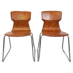 Paire de chaises design Casala Design/One am designs vintage en bois courbé et chrome
