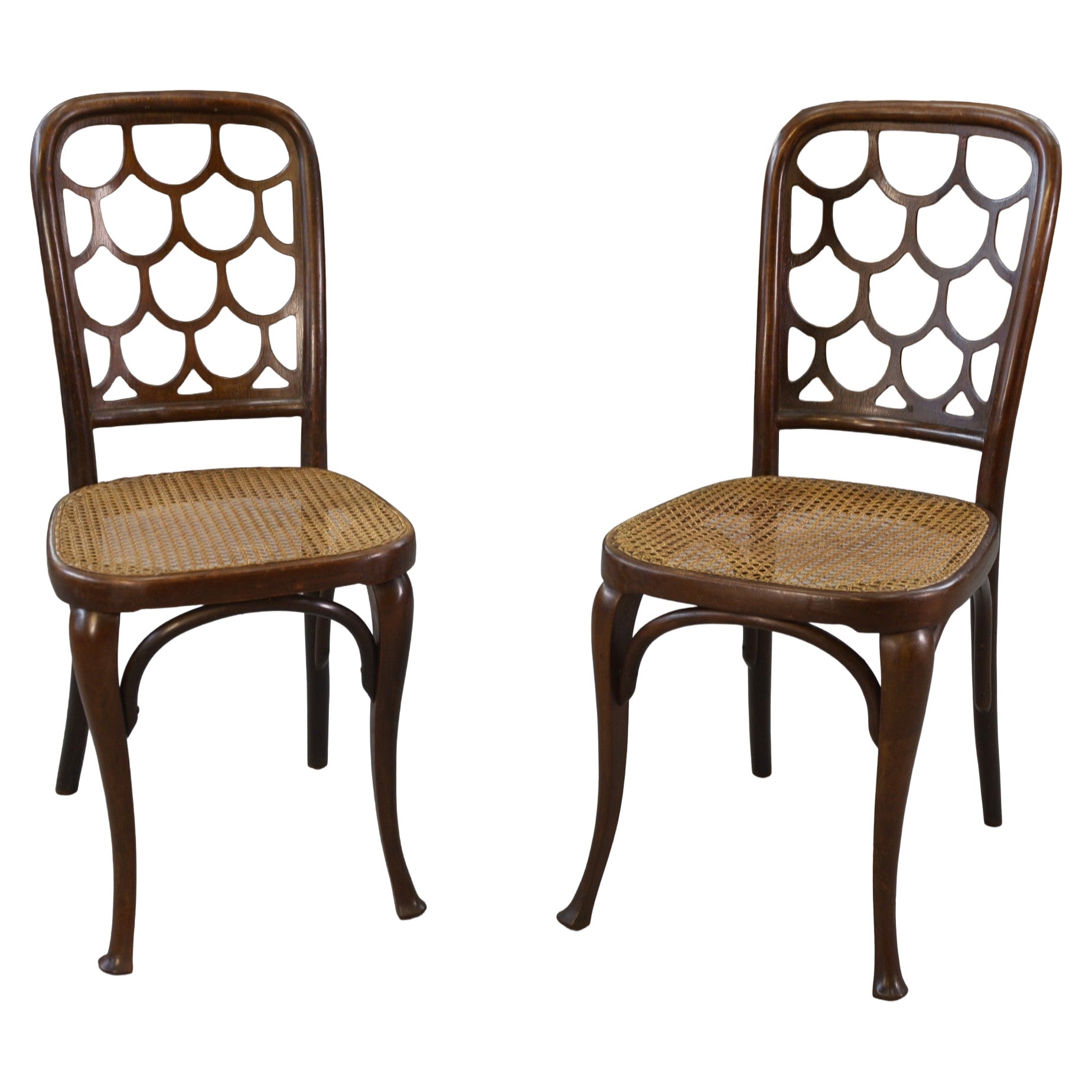 Paire de chaises en bois de hêtre courbé Art nouveau attribué à Koloman Moser For Sale