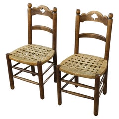 Par de chaises en hêtre et assises en cordage dans le goût de Charles Dudouyt