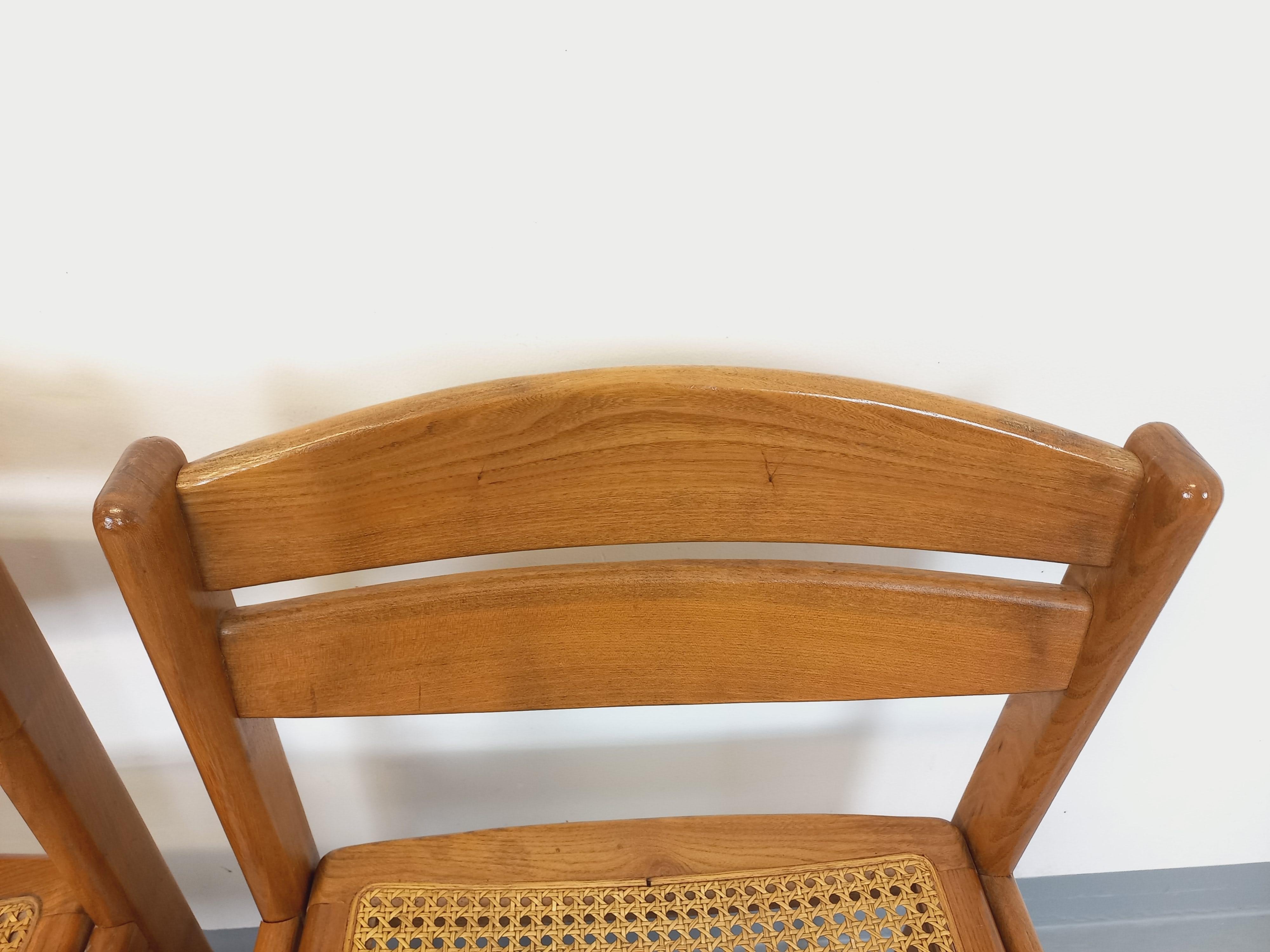 Coppia di chaise traîneau vintage in bois de hêtre e cannage degli anni 70 80 in vendita 7