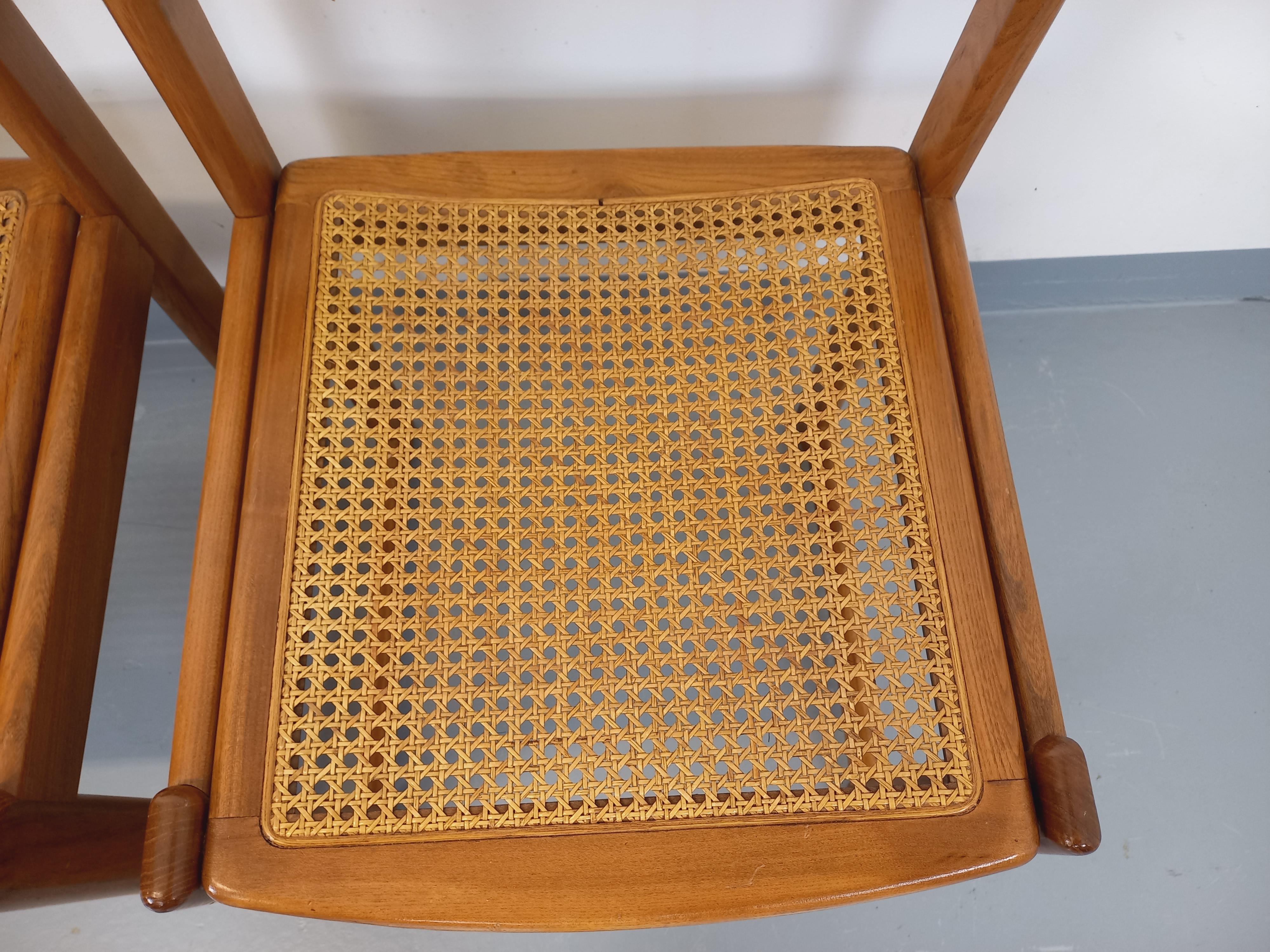 Coppia di chaise traîneau vintage in bois de hêtre e cannage degli anni 70 80 in vendita 8