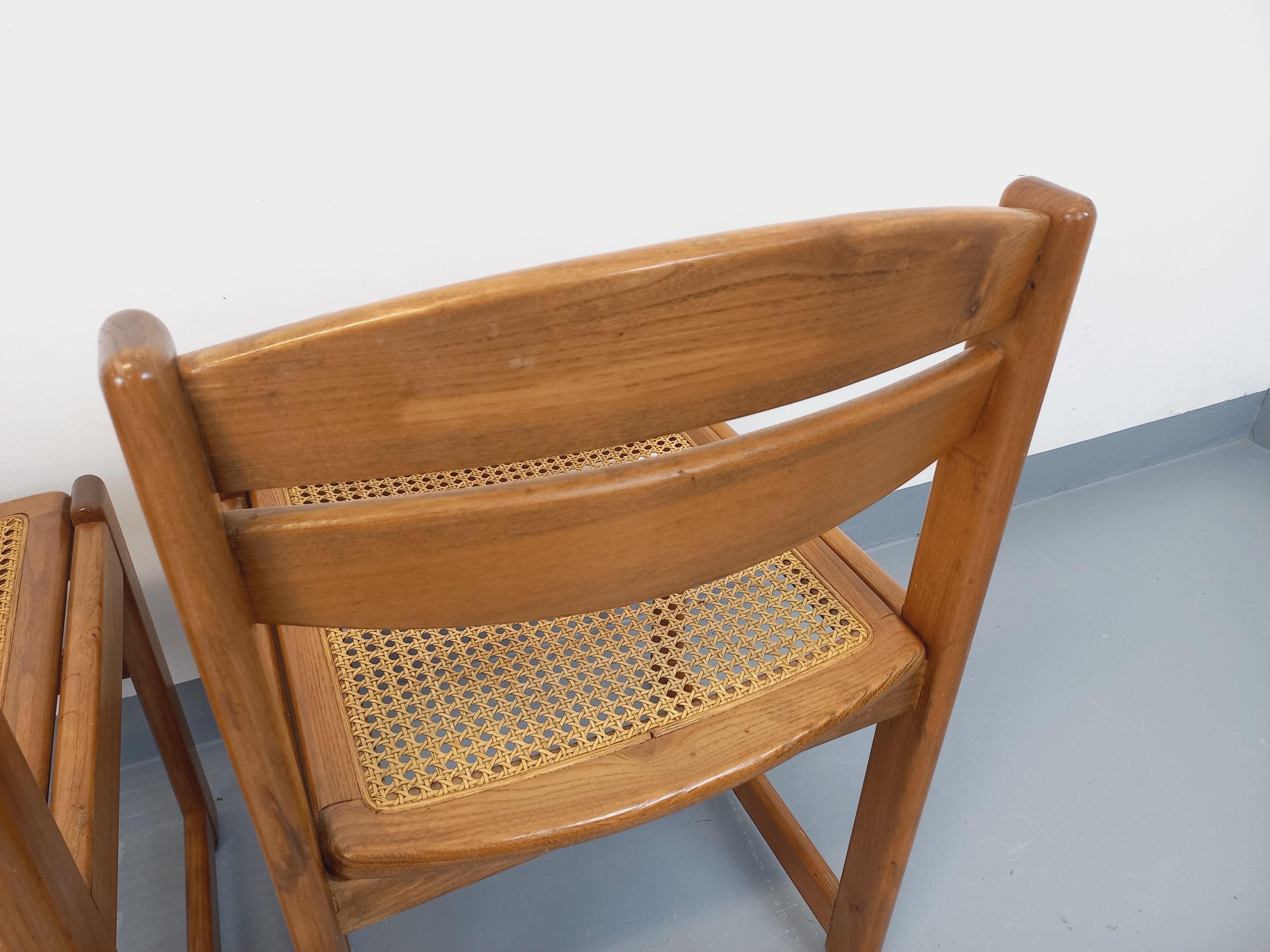 Coppia di chaise traîneau vintage in bois de hêtre e cannage degli anni 70 80 in vendita 13