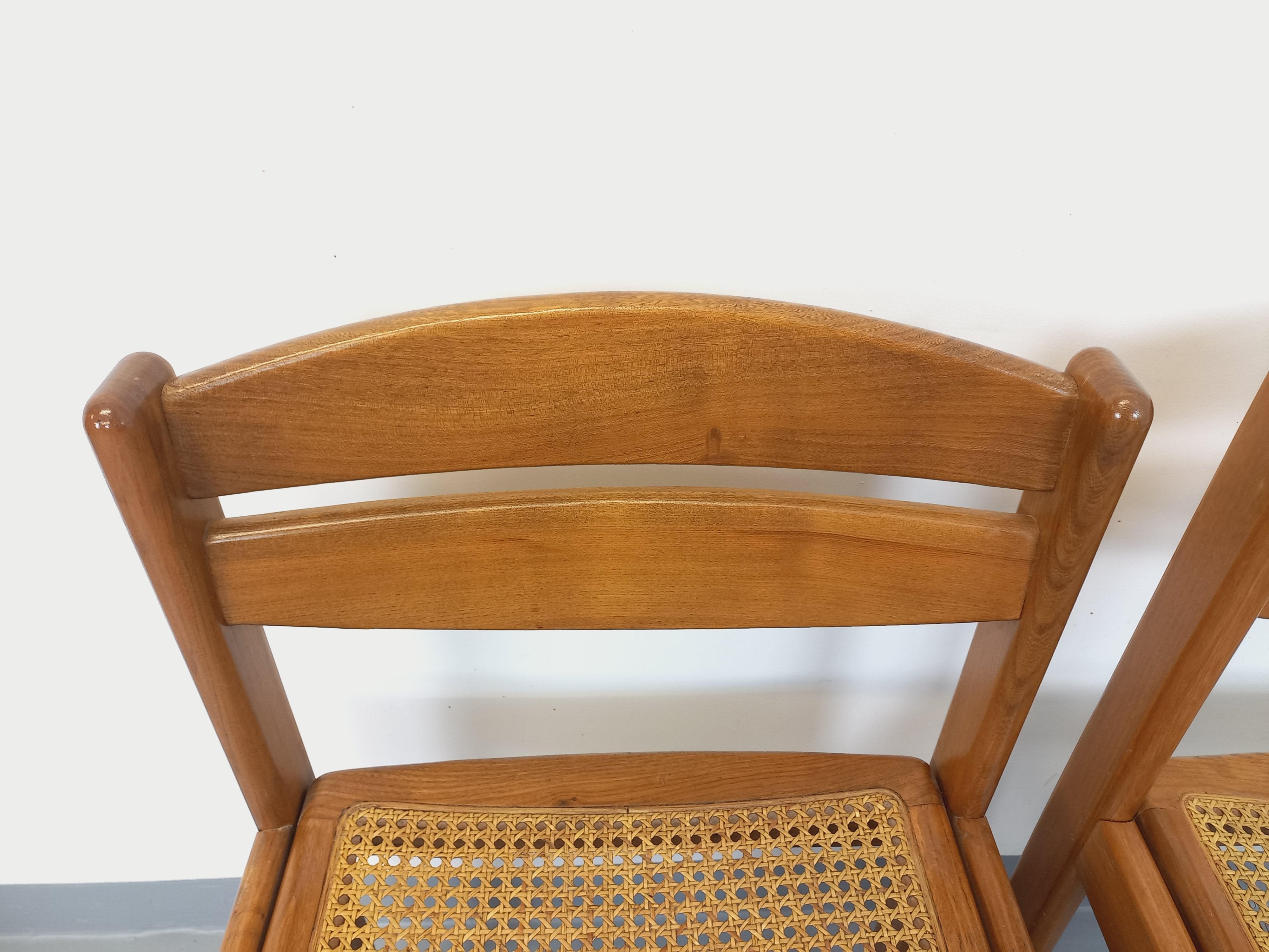 Francese Coppia di chaise traîneau vintage in bois de hêtre e cannage degli anni 70 80 in vendita