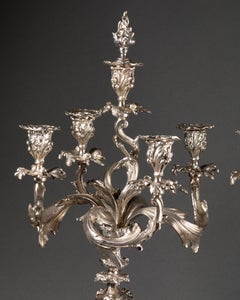 Paire De Chandeliers En Bronze Argentés, Estampillés "Anvers", Fin Du XIXème