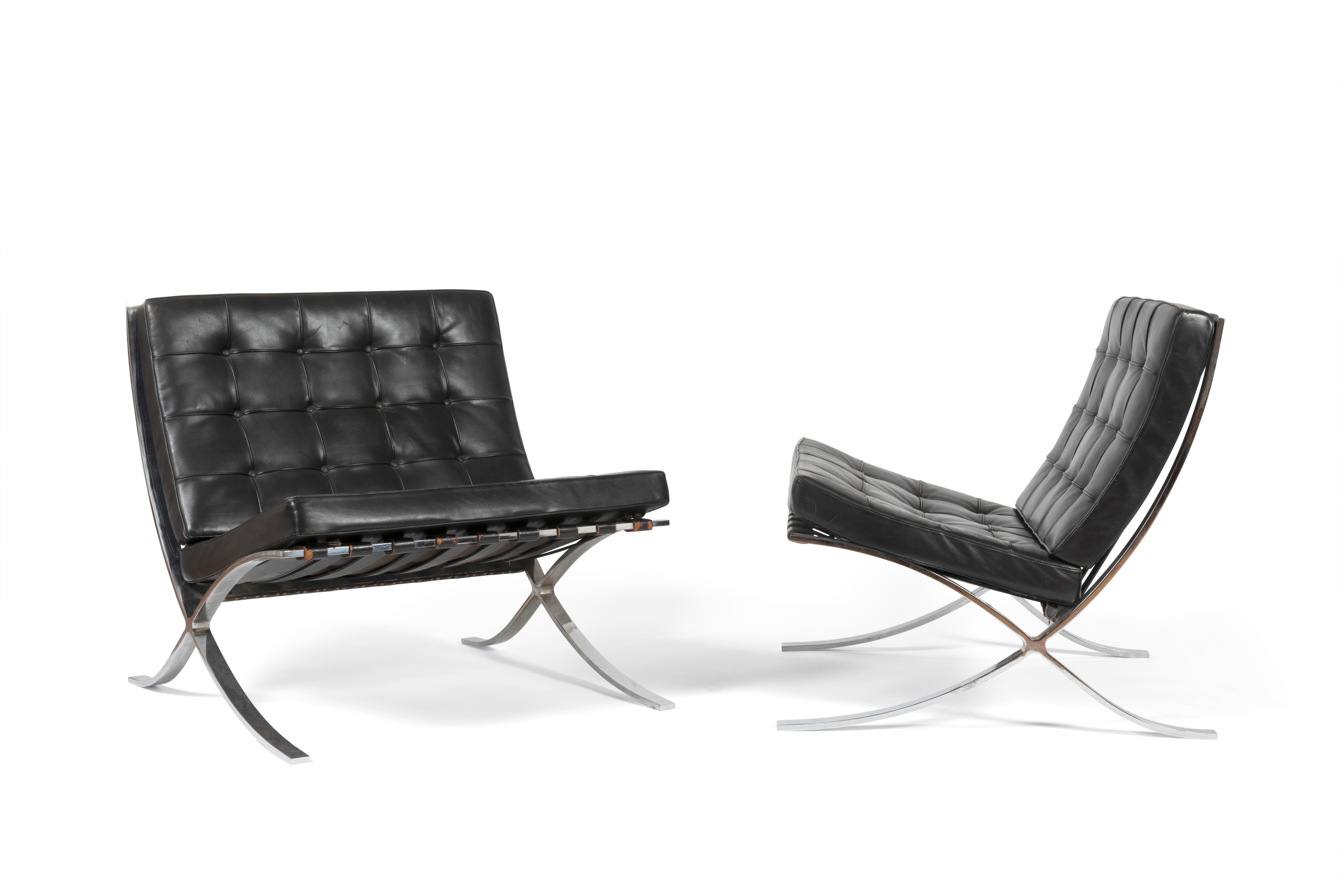 Mid-Century Modern Paire de chauffeuses Barcelona de Ludwig Mies van der Rohe, 1929 en vente