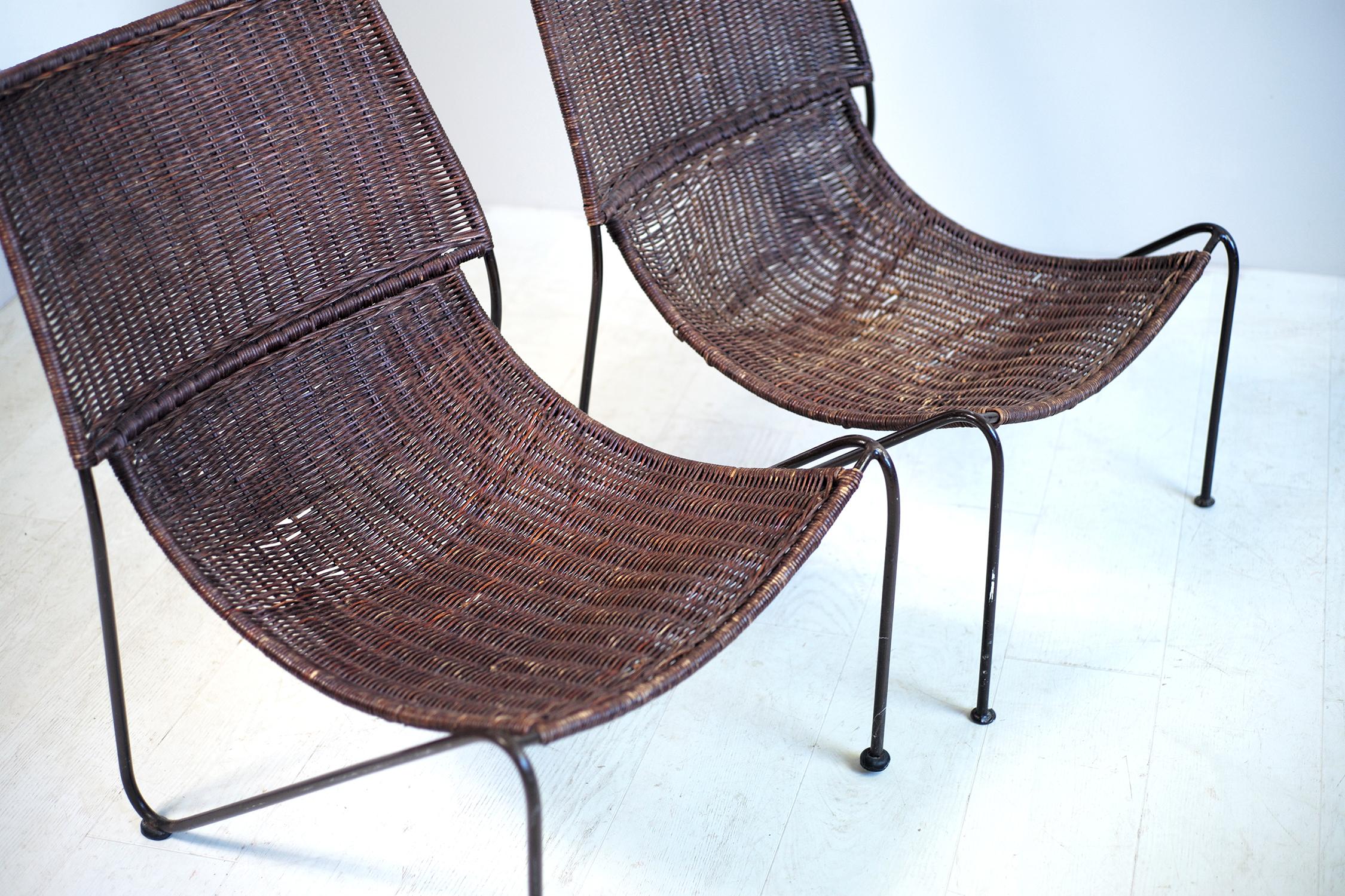 Mid-Century Modern Pair of rattan fireside chairs, 1950