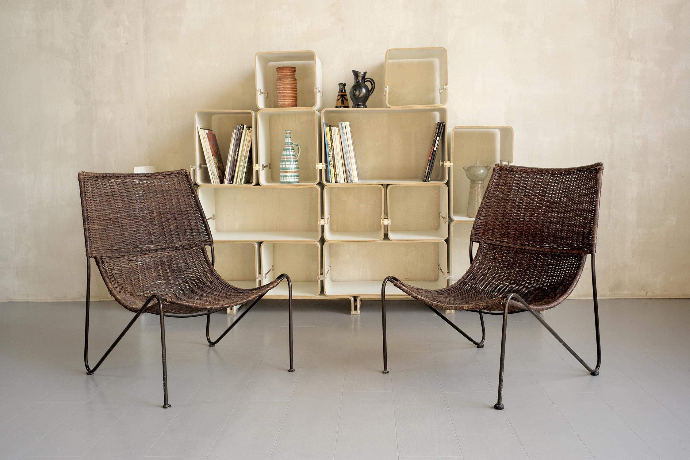 Pair of rattan fireside chairs, 1950 In Good Condition In Catonvielle, FR