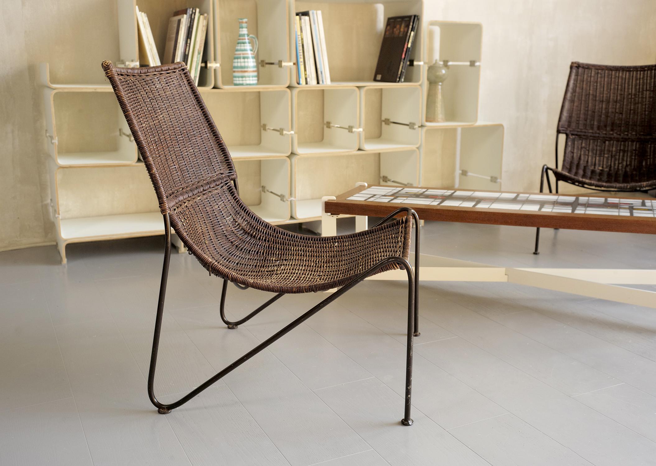 20th Century Pair of rattan fireside chairs, 1950