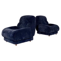 Paire de chauffeuses velours vintage années 70