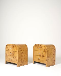 Paire De Chevets En Loupe D'orme Art Déco