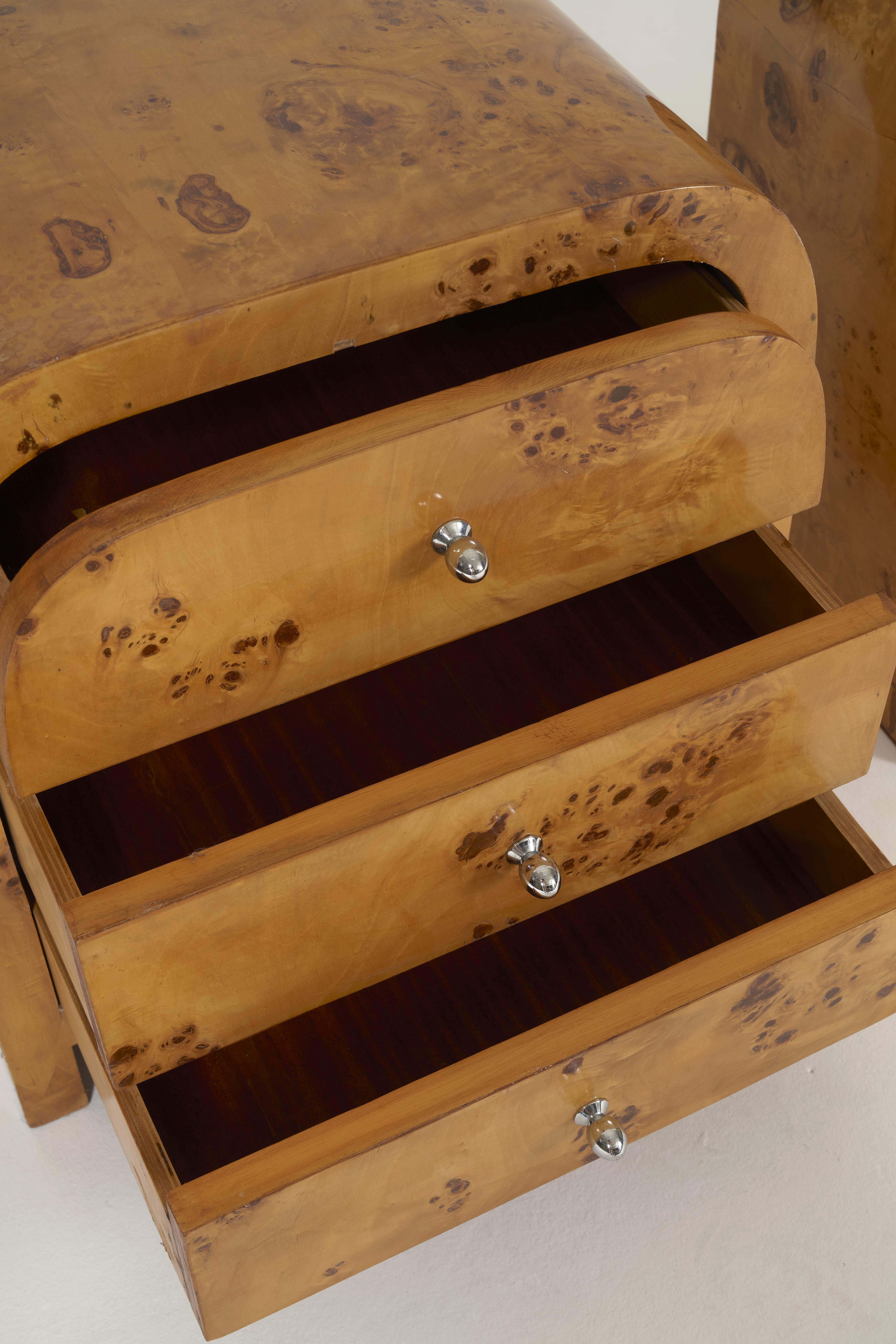 Broussin Paire De Chevets En Loupe D'orme Art Déco