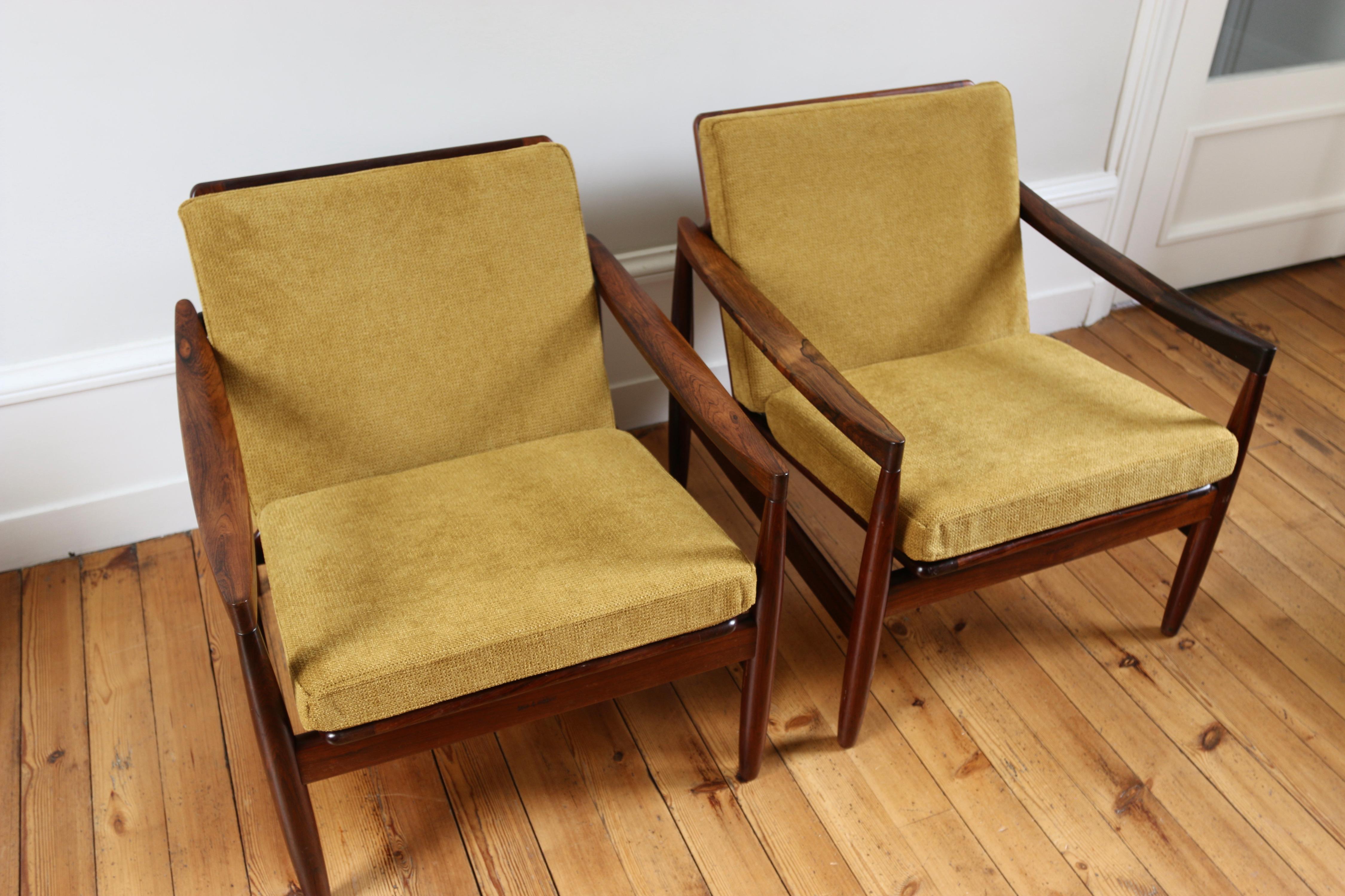Scandinavian Modern Paire de fauteuil scandinaves vintage en palissandre Skyve mobelfabrik 1960