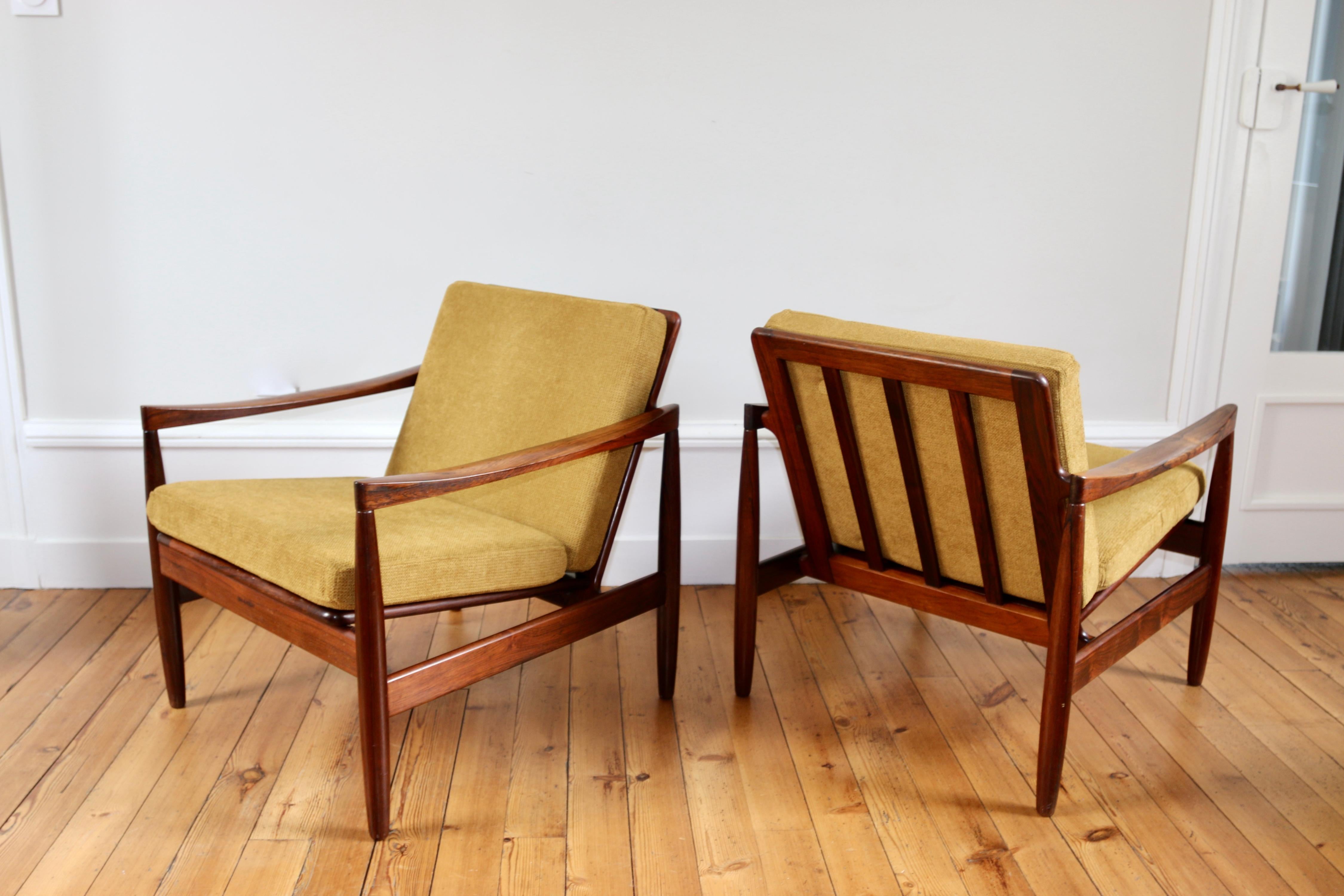 French Paire de fauteuil scandinaves vintage en palissandre Skyve mobelfabrik 1960