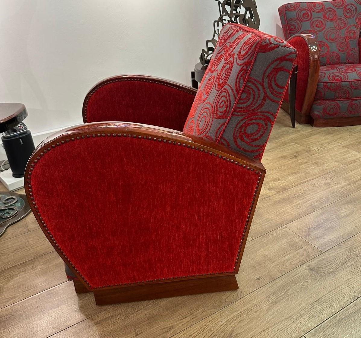 Art Deco Paire de fauteuils Art Déco en palissandre et magnifique tissu velours For Sale