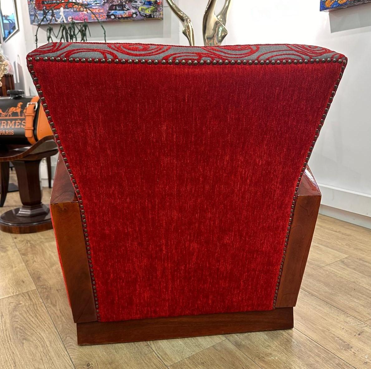 French Paire de fauteuils Art Déco en palissandre et magnifique tissu velours For Sale