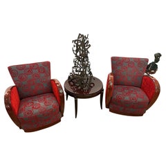 Paire de fauteuils Art Déco en palissandre et magnifique tissu velours
