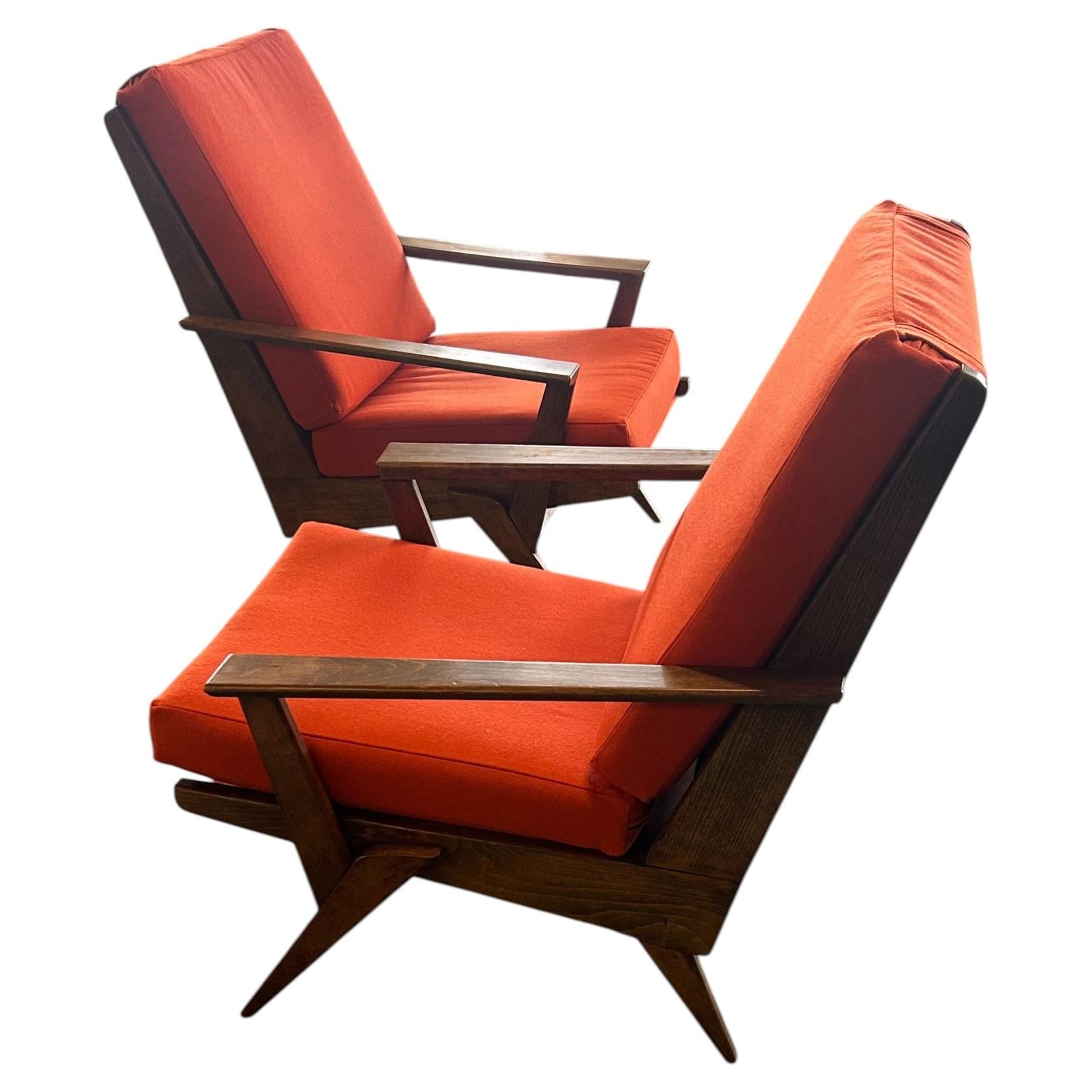 Paire de fauteuils bois années 60 en vente