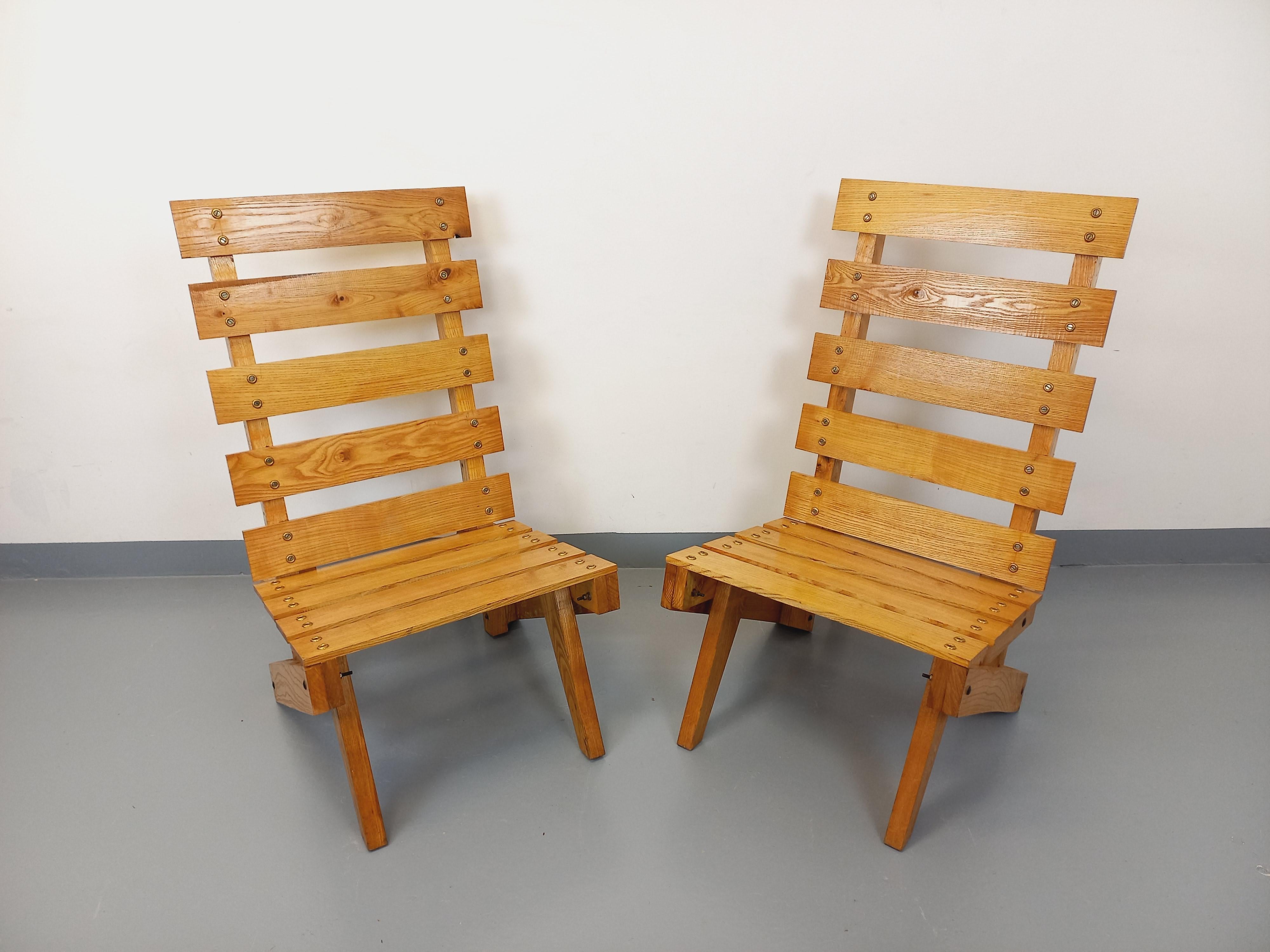 Paar brutalistische Fahrstühle aus Holz aus den 60er Jahren im Angebot 5
