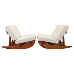 Paire de fauteuils chauffeuses luge brutalistes à bascule Jean Touret vintage