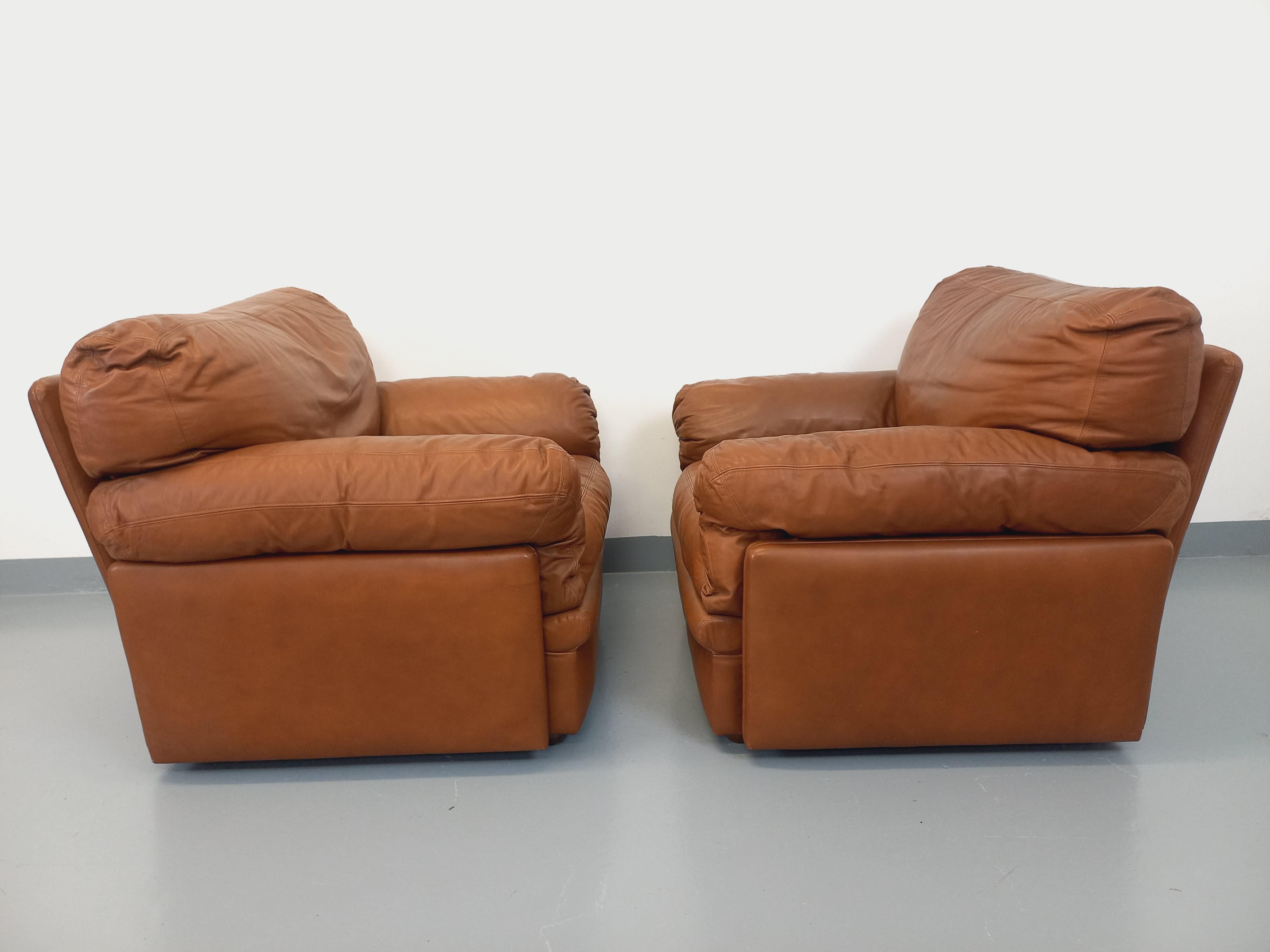 Paire de fauteuils lounge vintage Coquelicot de Tito Agnoli pour Poltrona Frau For Sale 1