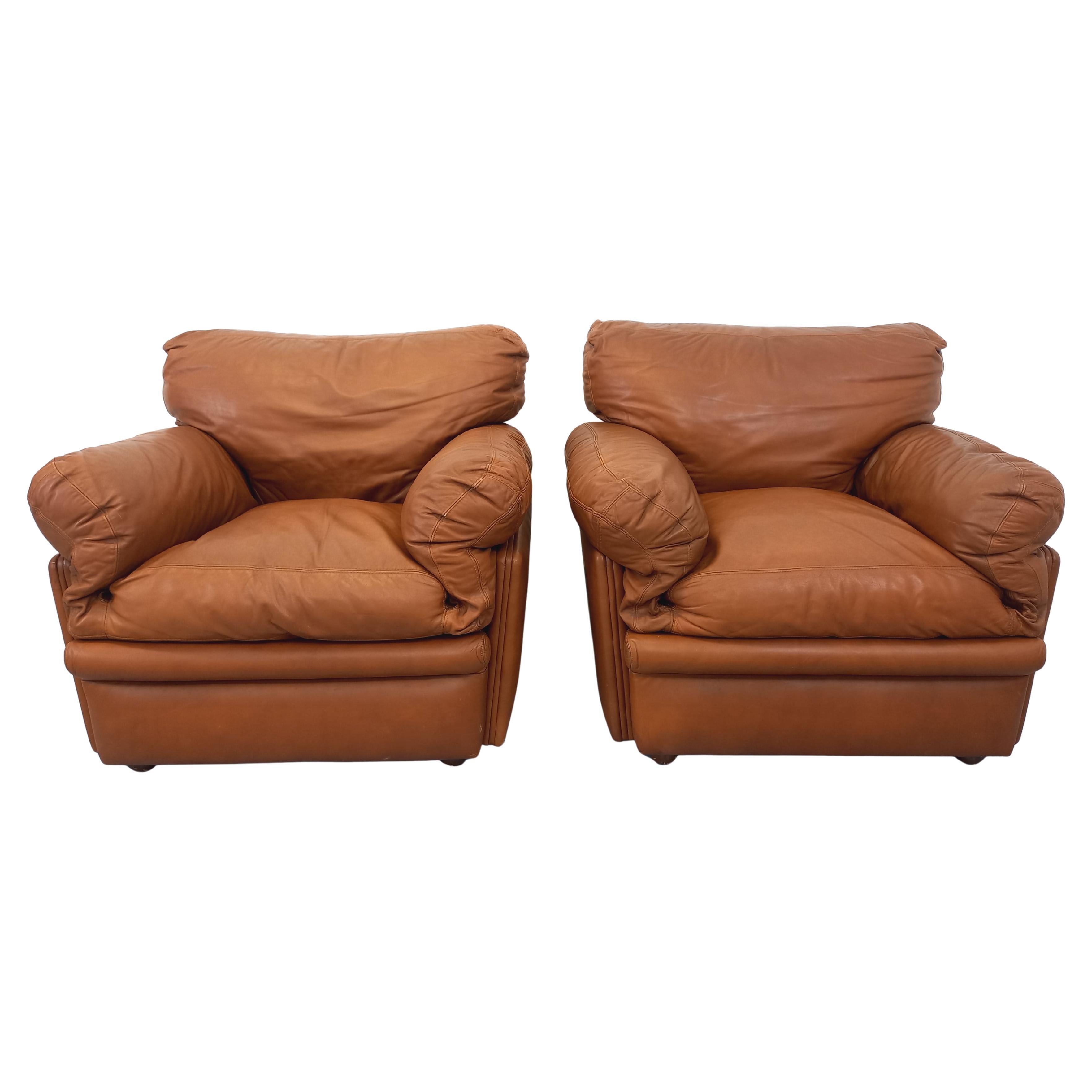 Paire de fauteuils lounge vintage Coquelicot de Tito Agnoli pour Poltrona Frau For Sale