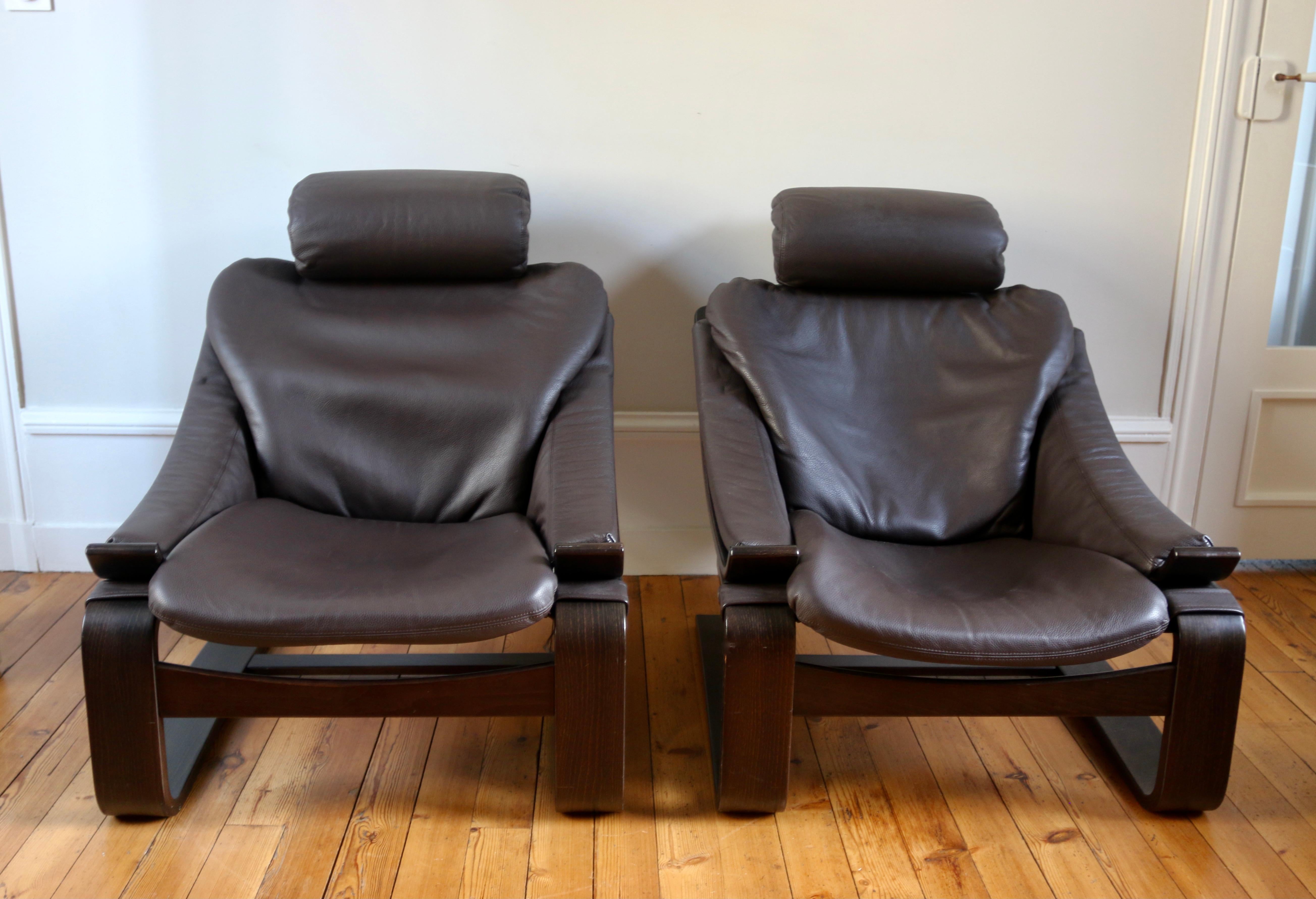 Paire de fauteuils scandinaves lounge cuir Kroken by Are Fribyter Roche Bobois 6