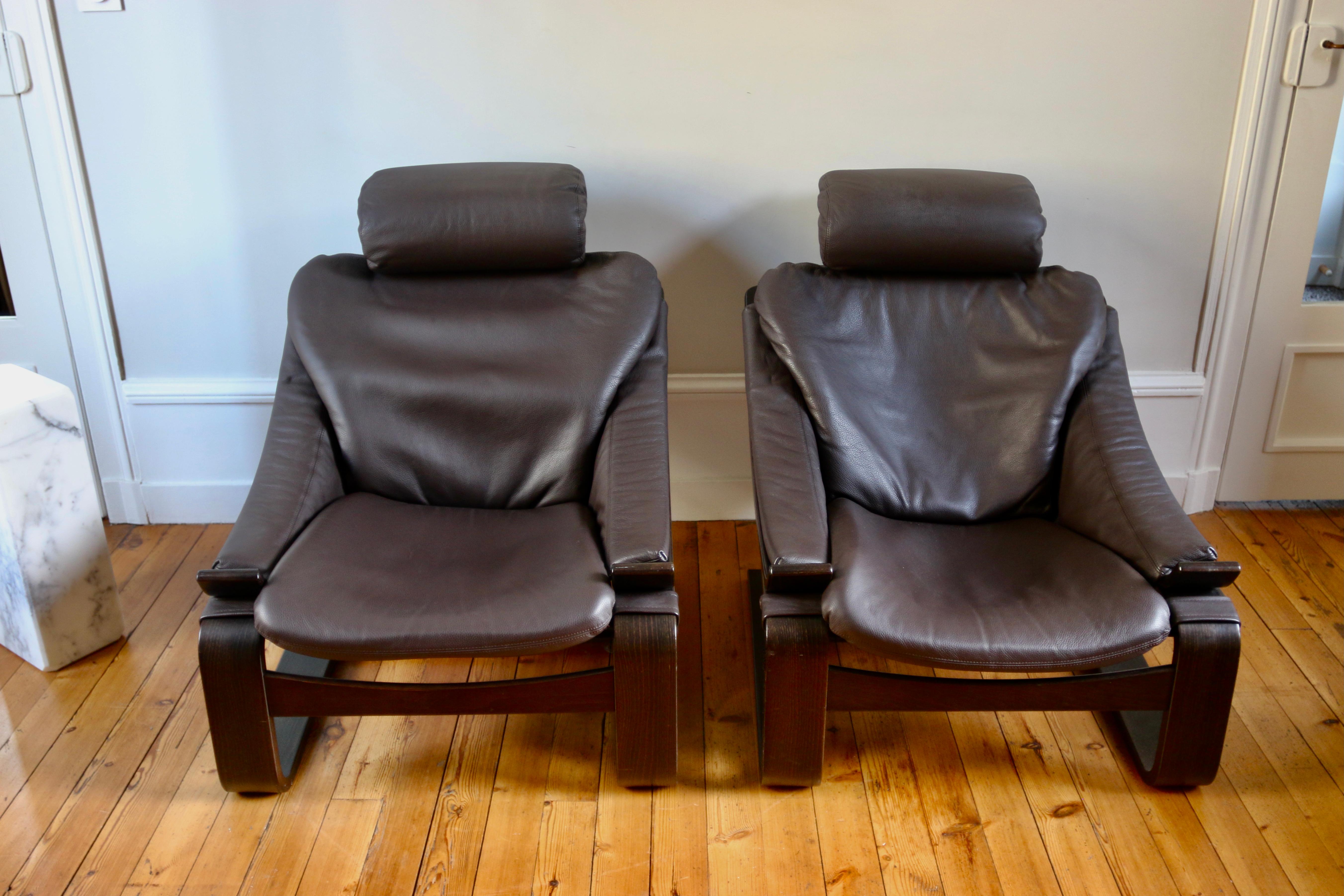 Paire de fauteuils scandinaves lounge cuir Kroken by Are Fribyter Roche Bobois 7