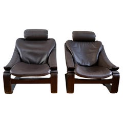 Paire de fauteuils scandinaves lounge cuir Kroken by Are Fribyter Roche Bobois