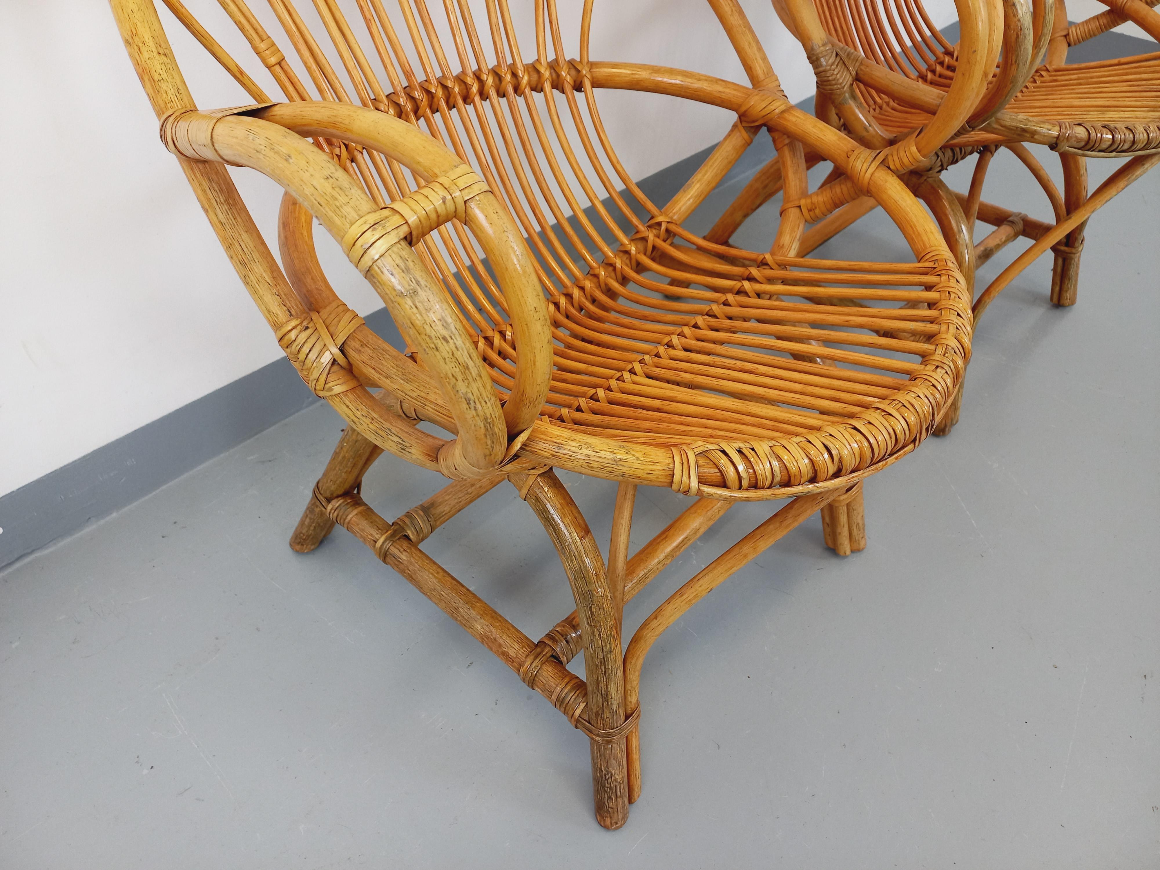 Paire de fauteuils vintage en rotin des années 60 Ratán en venta