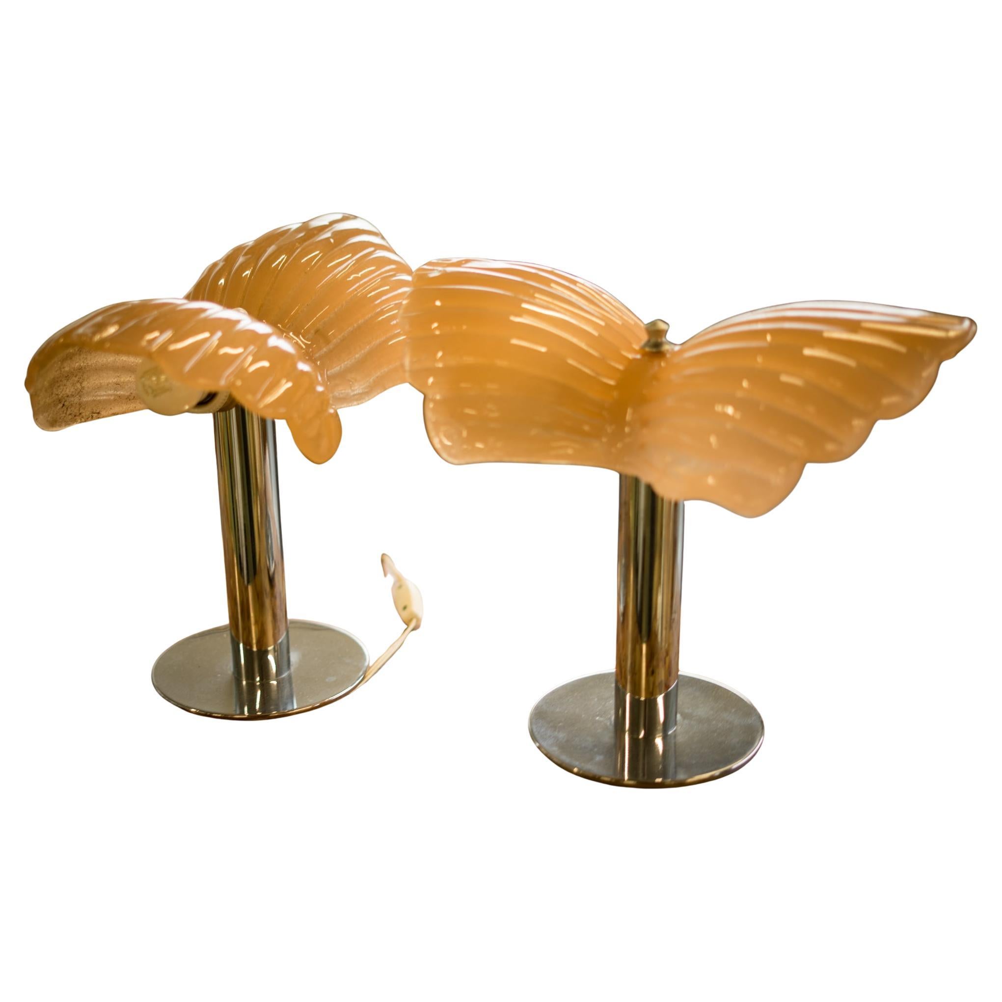 Pareja de lámparas de pie de cristal de Murano, estilo concha