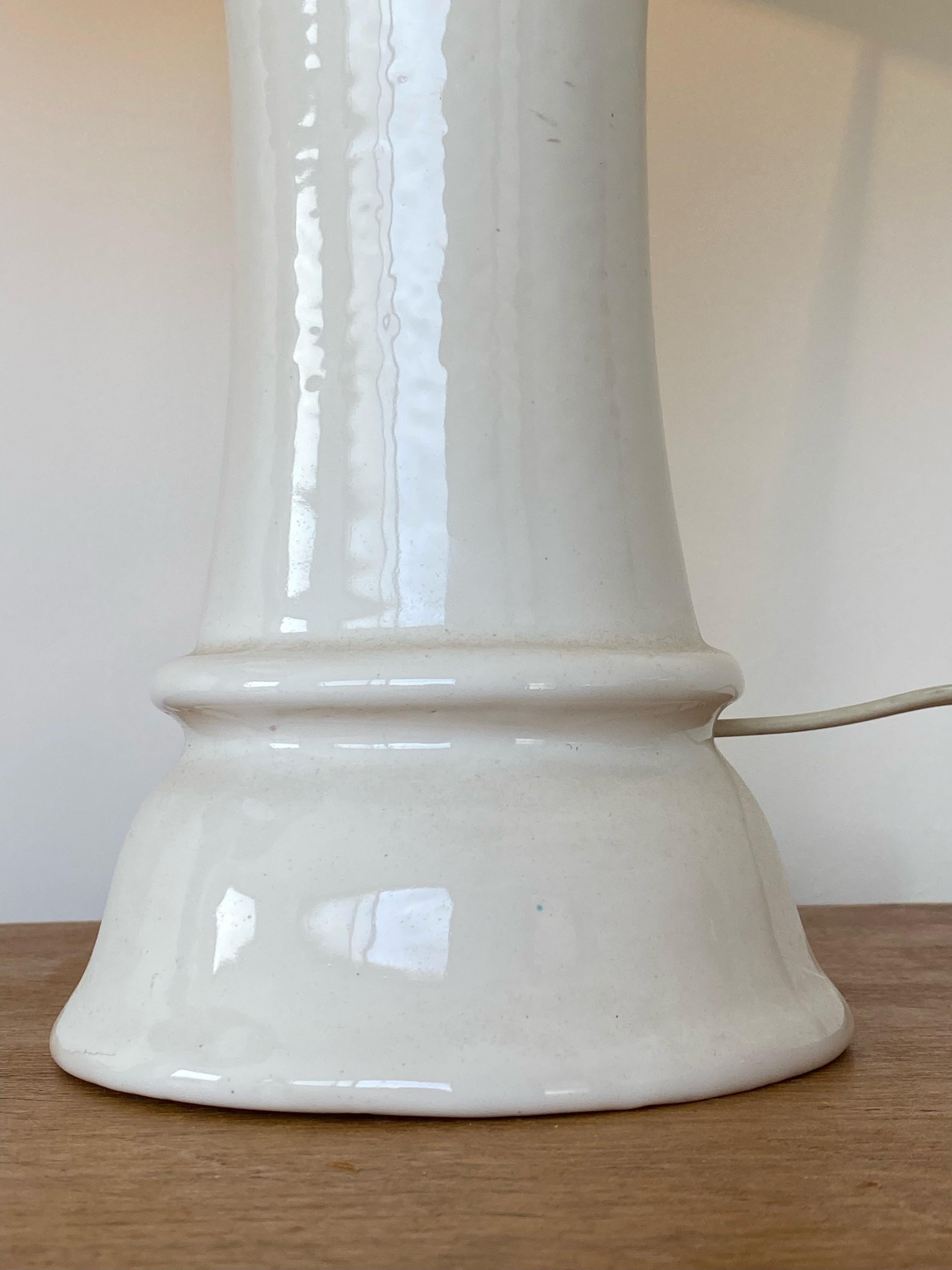 Pair Of White Ceramic Lamps With Raffia Shade, Italy, 1960s For Sale 3