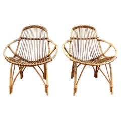 Paire de petits fauteuils vintage en rotin, 1960