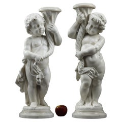 Pair of marble of Carrara Sculptures "Putti with Cornucopia"