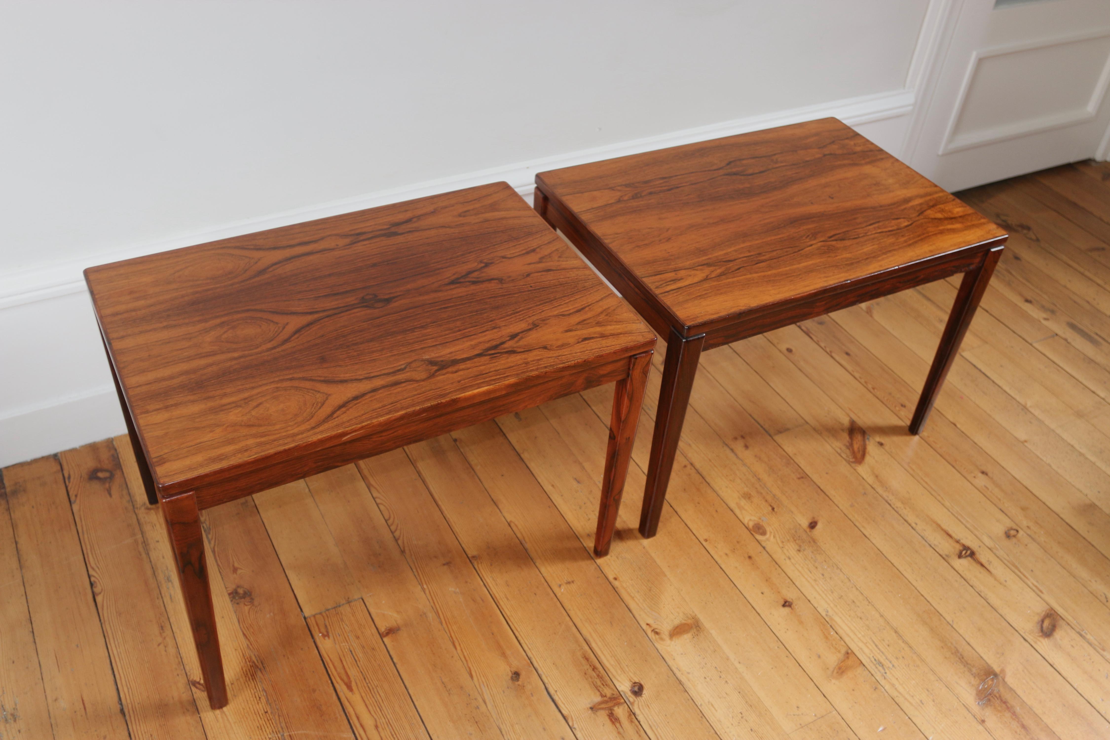 Paire de tables basses scandinaves vintage en palissandre 1960 Escandinavo moderno en venta
