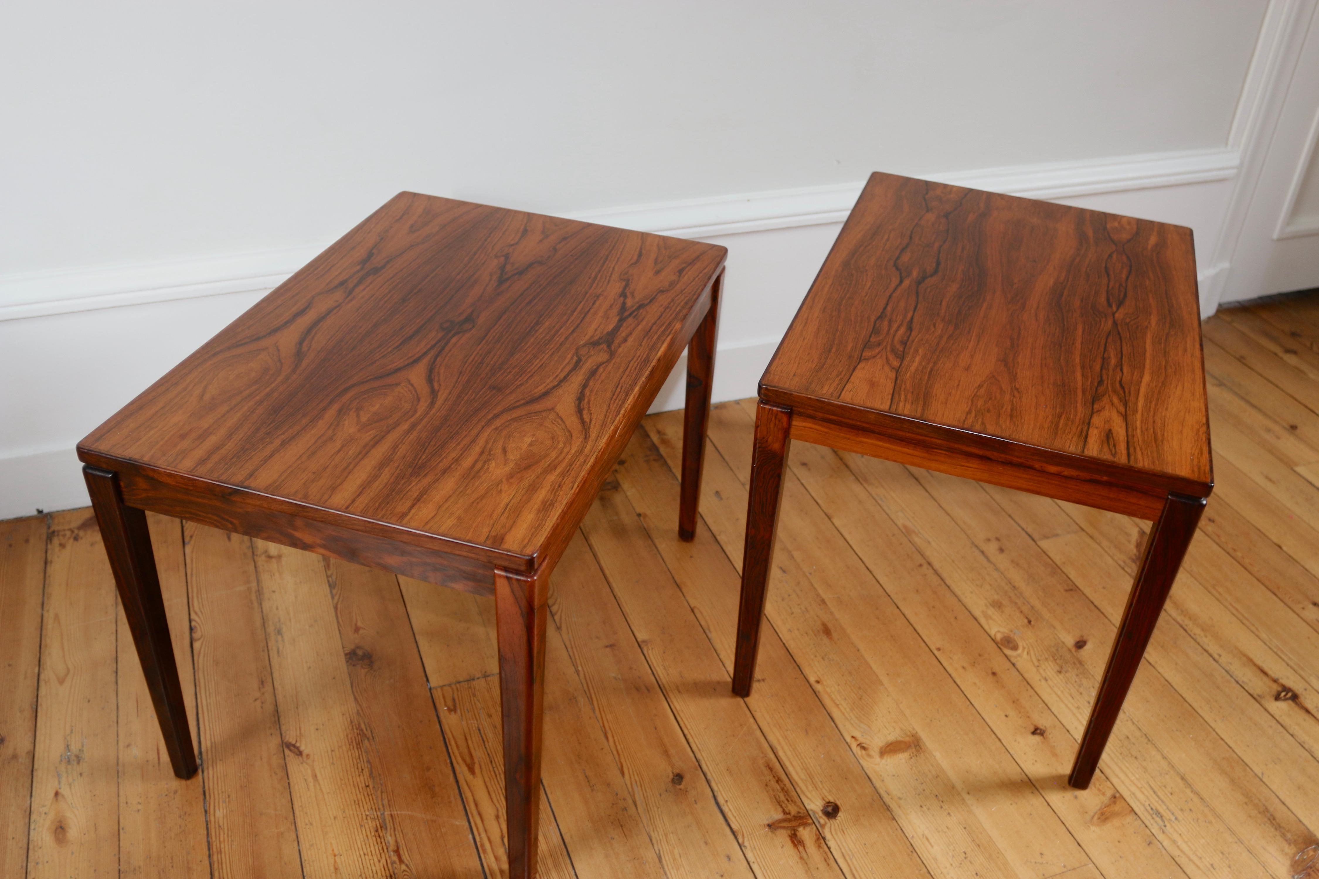 Paire de tables basses scandinaves vintage en palissandre 1960 In Good Condition For Sale In NANTES, FR