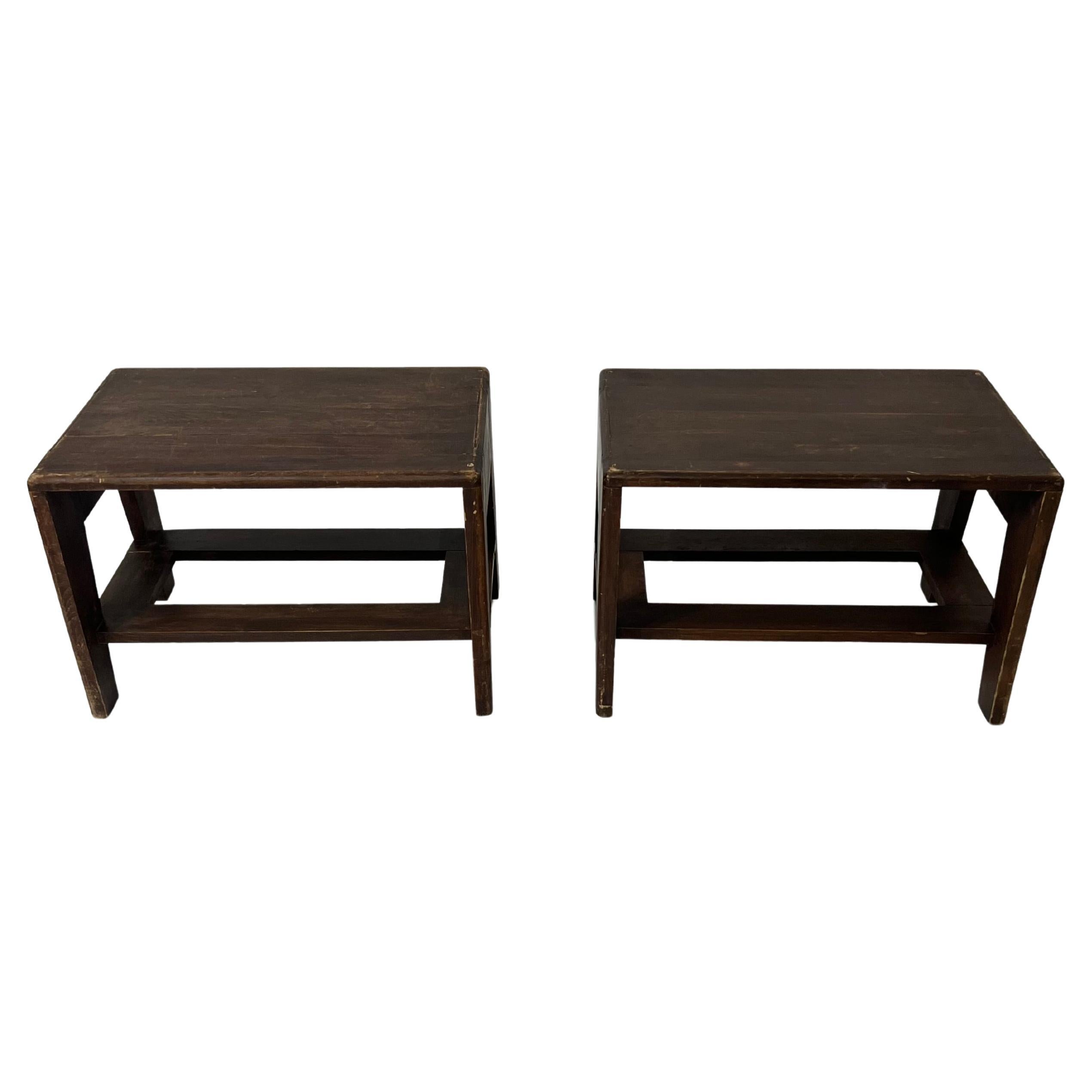 Paare großer Tabourets oder Banc en chêne massif, Frankreich, 1950 im Angebot