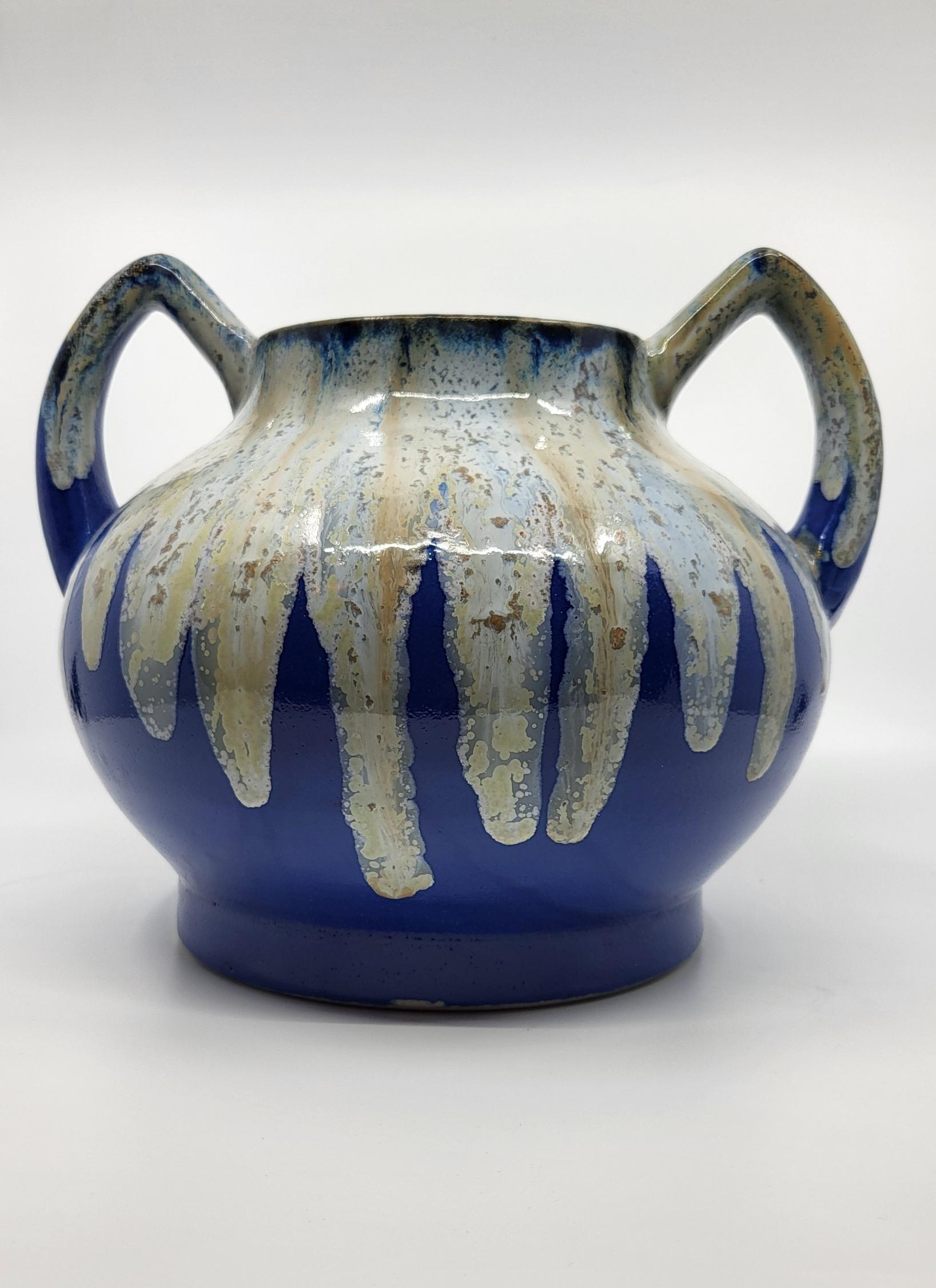 Paire de vases Alphonse Mouton céramique d'art bleu azur Français Art Déco 1930  im Angebot 4