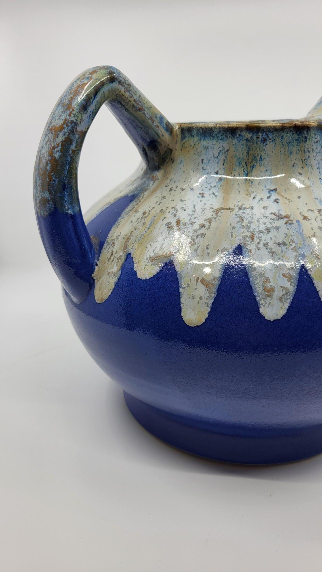 Paire de vases Alphonse Mouton céramique d'art bleu azur Français Art Déco 1930  en venta 5