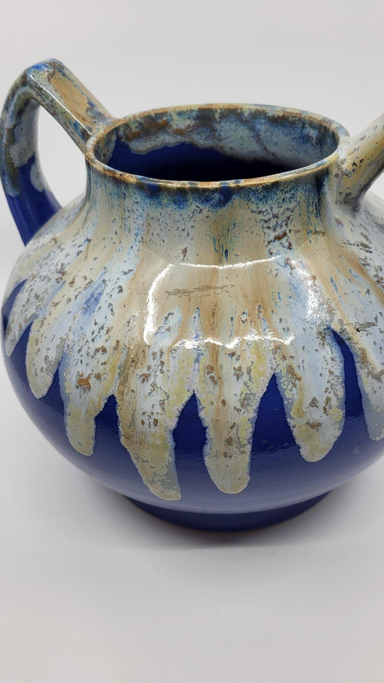 Paire de vases Alphonse Mouton céramique d'art bleu azur Français Art Déco 1930  im Angebot 7