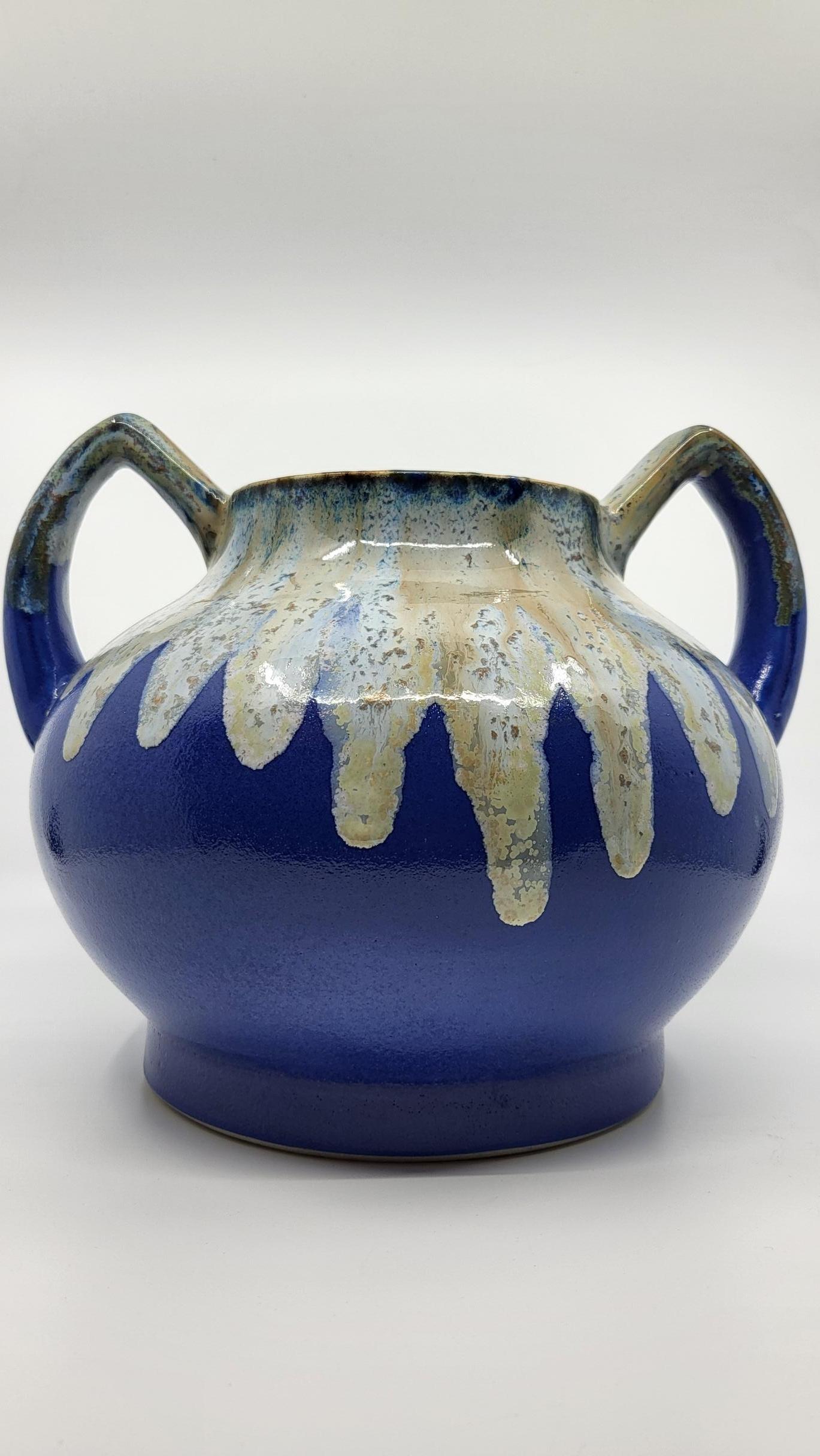 Paire de vases Alphonse Mouton céramique d'art bleu azur Français Art Déco 1930  en venta 10