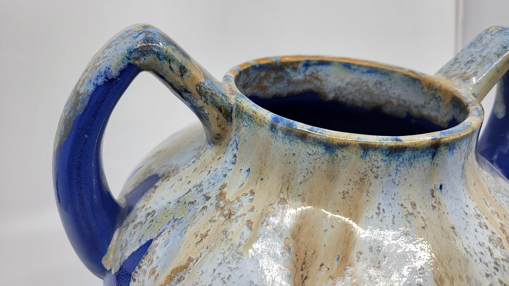 Paire de vases Alphonse Mouton céramique d'art bleu azur Français Art Déco 1930  Bon état - En vente à AIX-LES-BAINS, FR