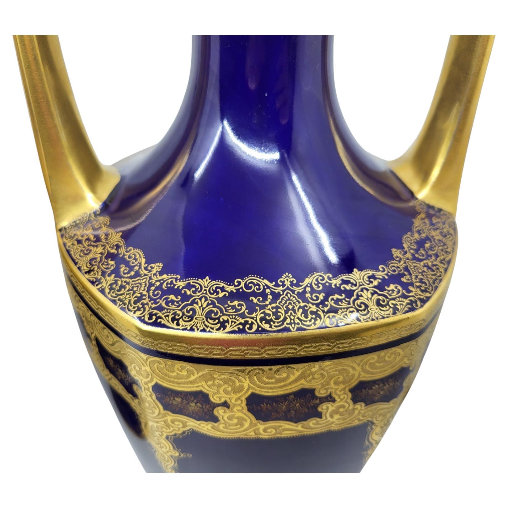 Coppia di vasi Amphore Jean Pouyat, W Guerin Paris Limoges Bleu France 19 ième in vendita 5