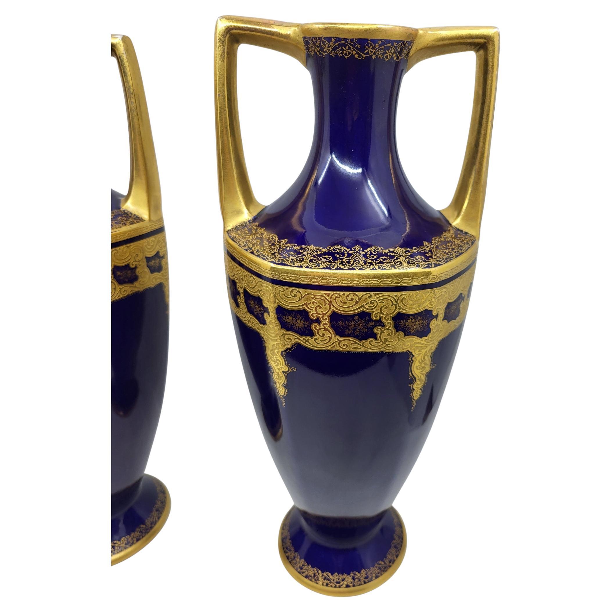 Coppia di vasi Amphore Jean Pouyat, W Guerin Paris Limoges Bleu France 19 ième in vendita 6